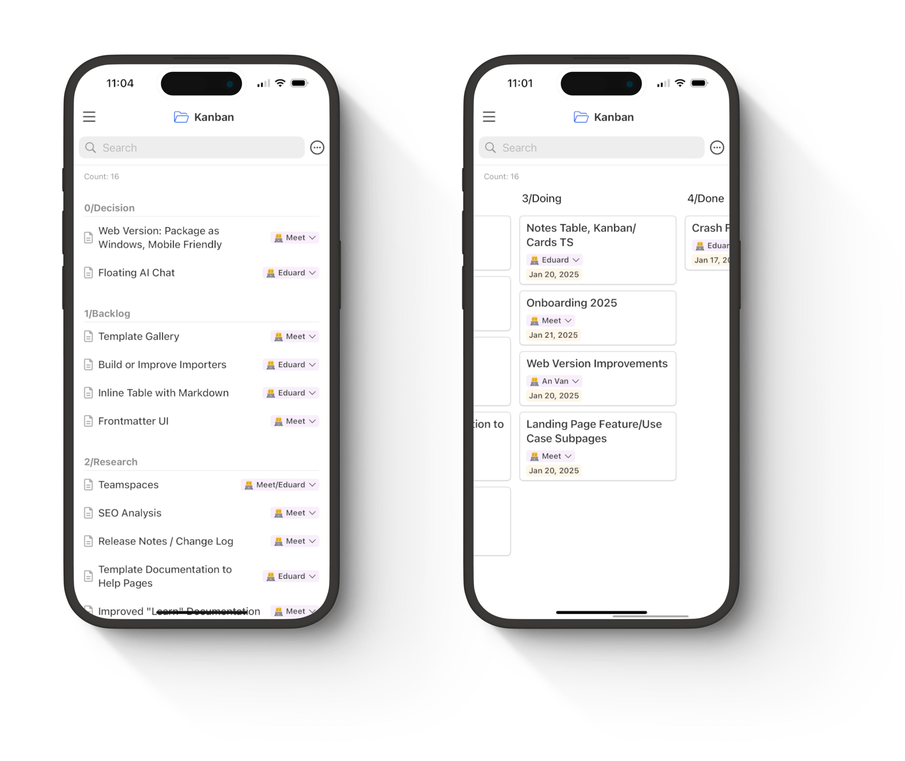 iphone table cards views