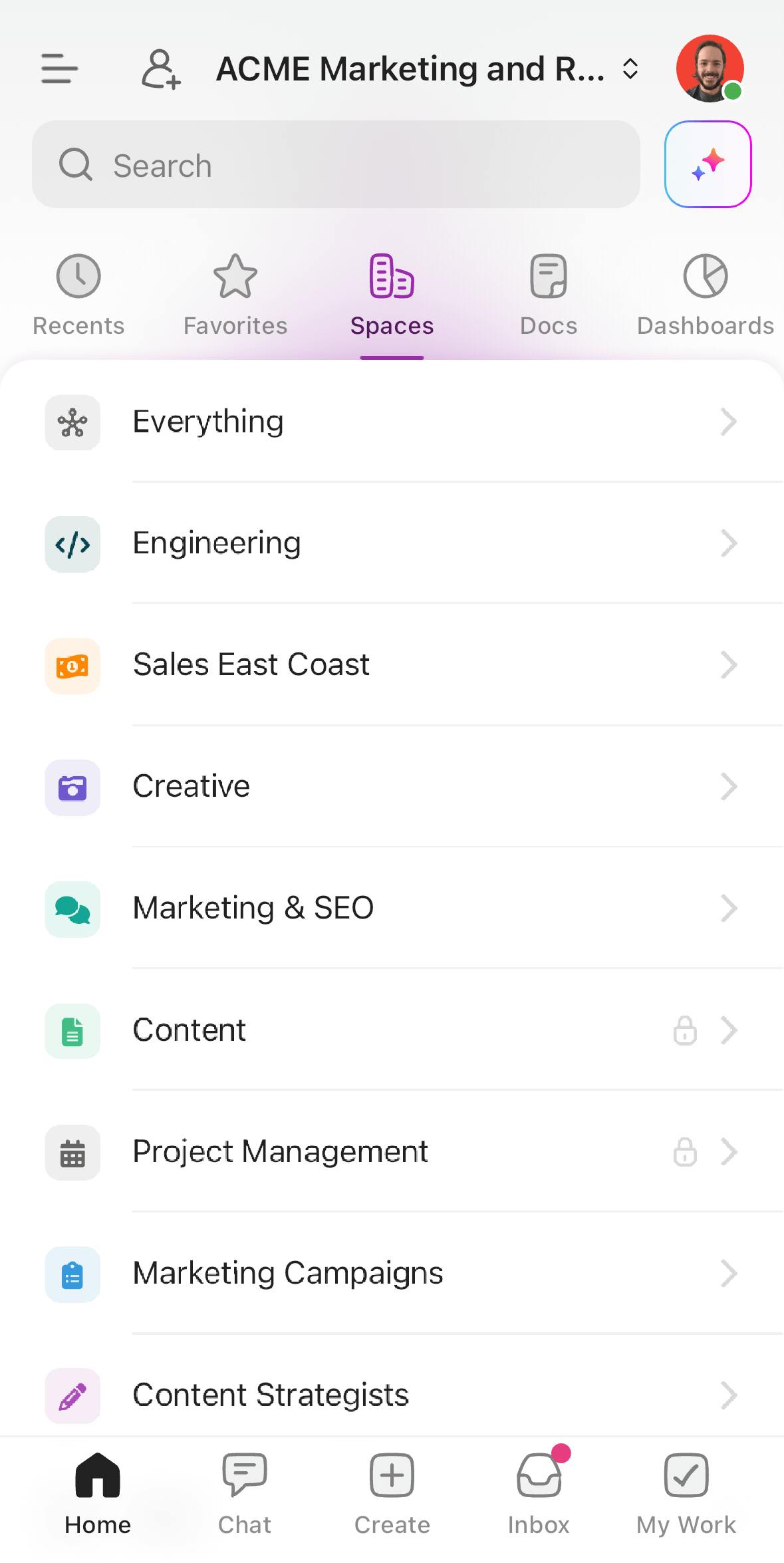 ClickUp mobile dashboard view