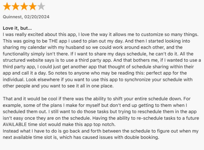 Structured daily planner app user review