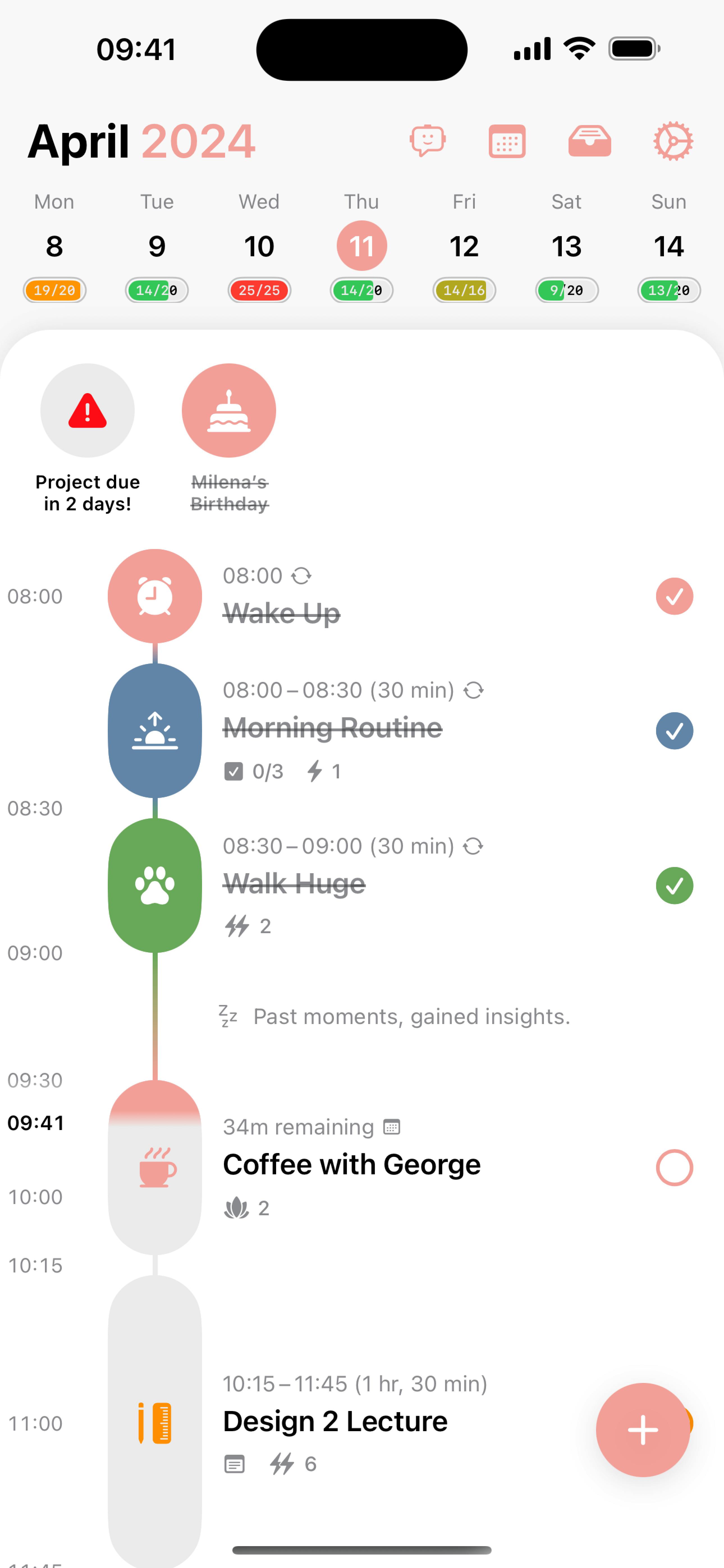Structured daily planner app - mobile dashboard view