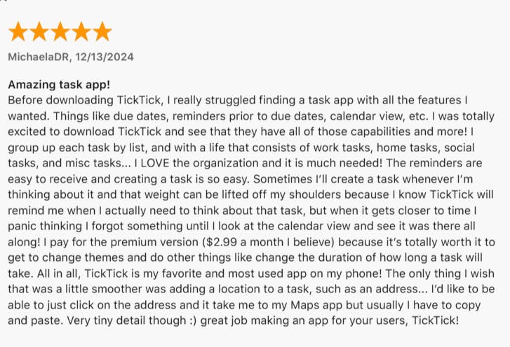 TickTick user review