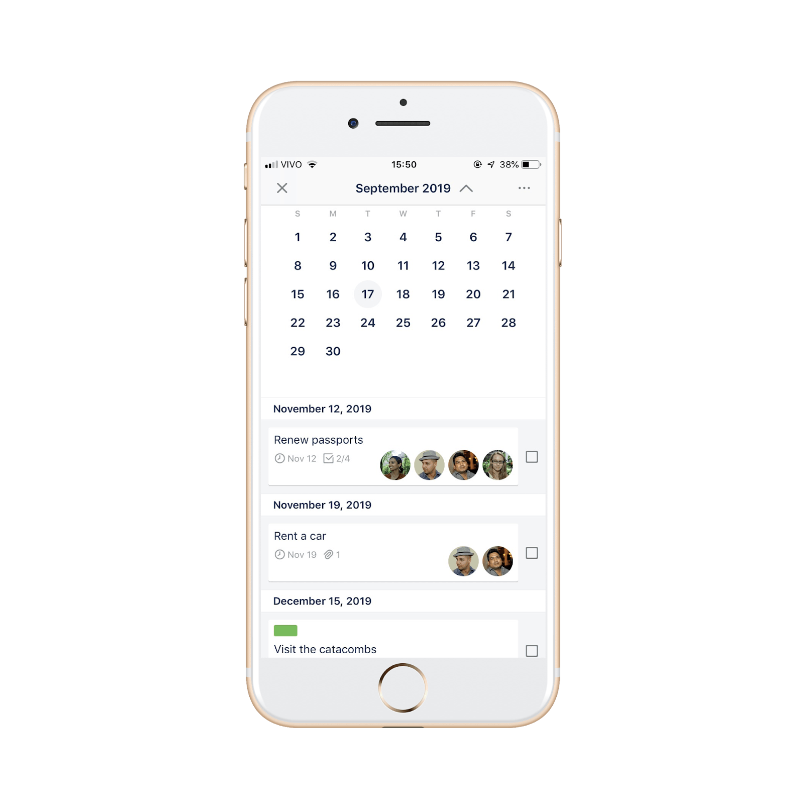 Trello mobile calendar app view