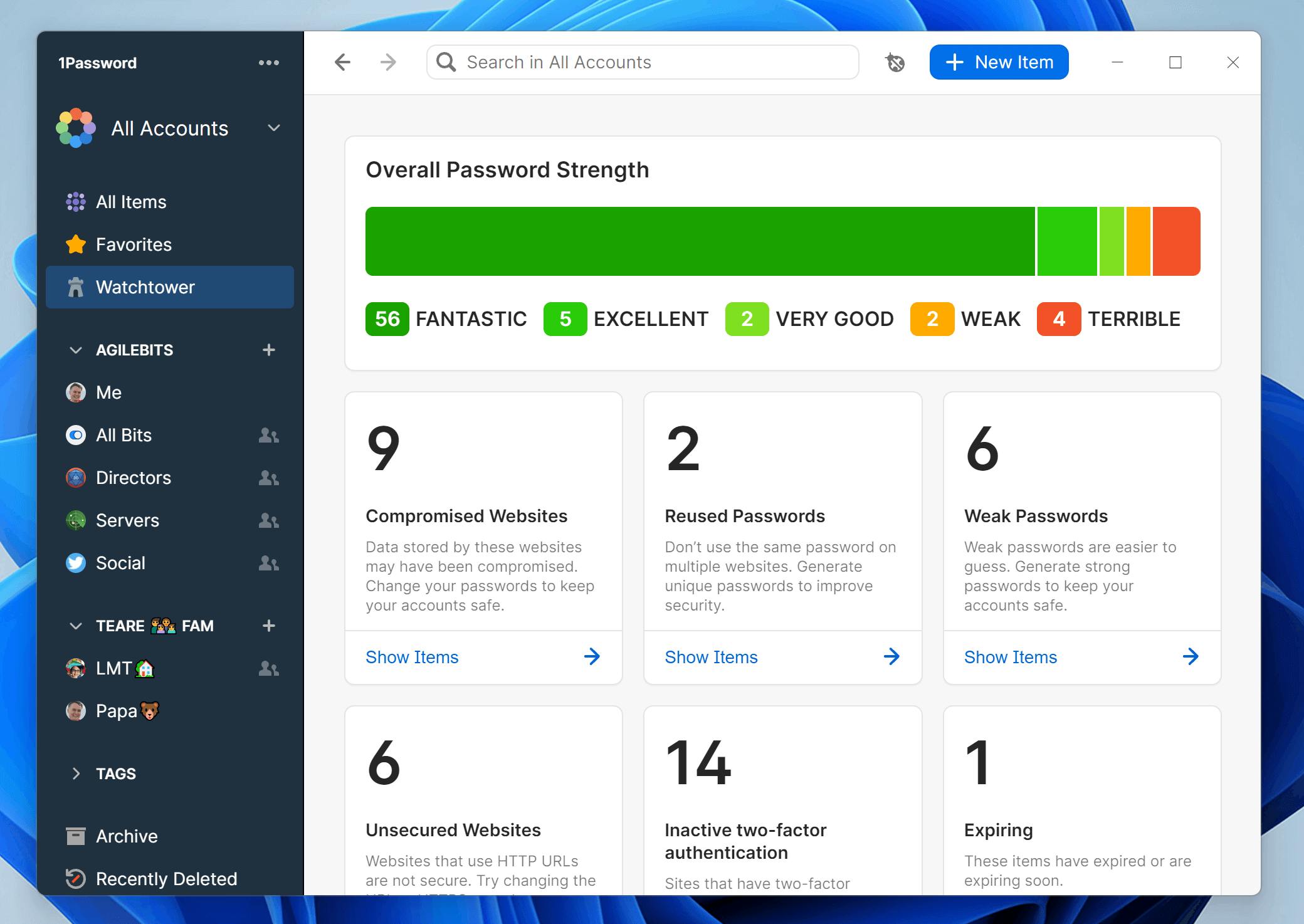 1Password dashboard