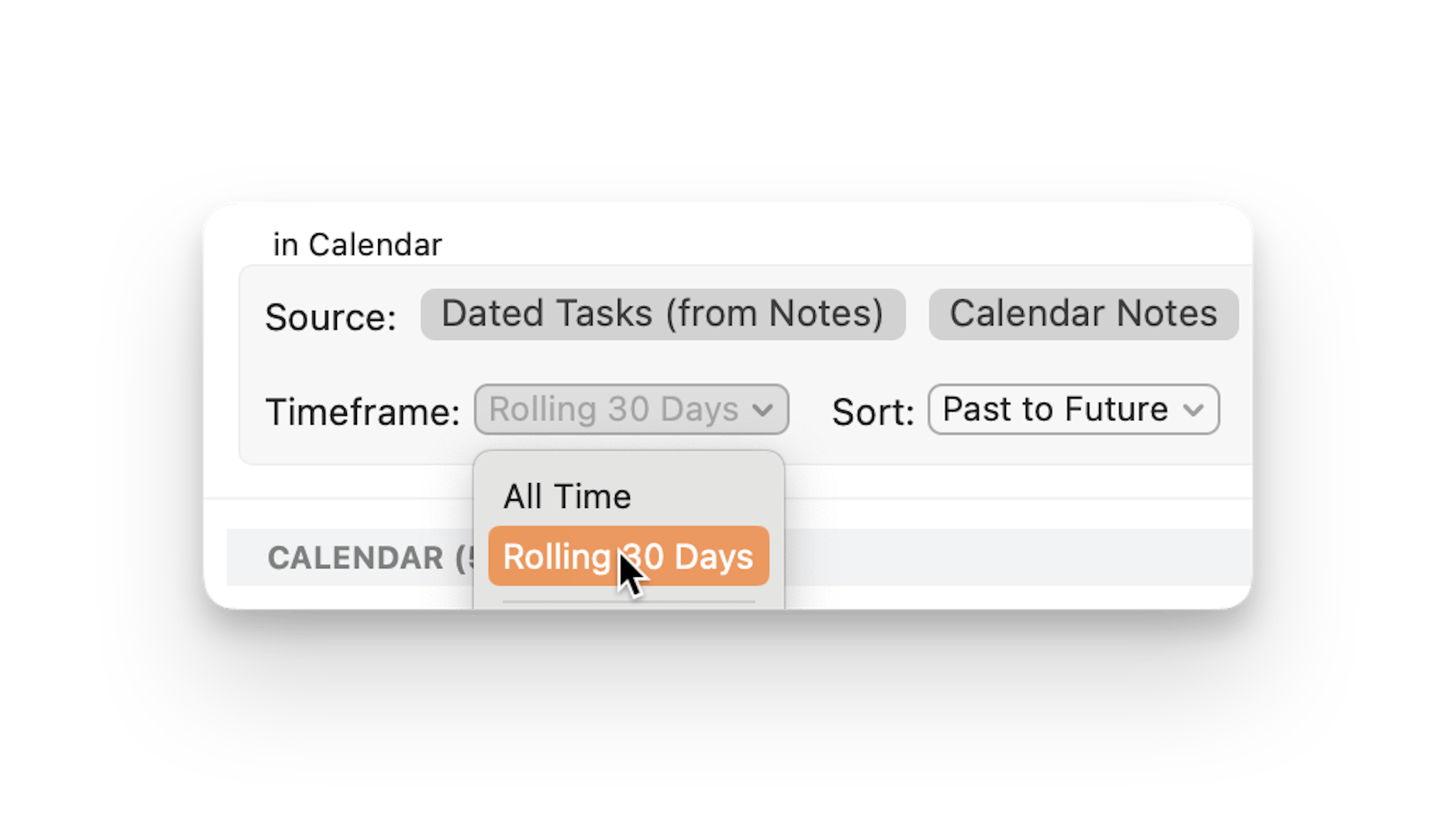 Rolling 30 days timeframe selection