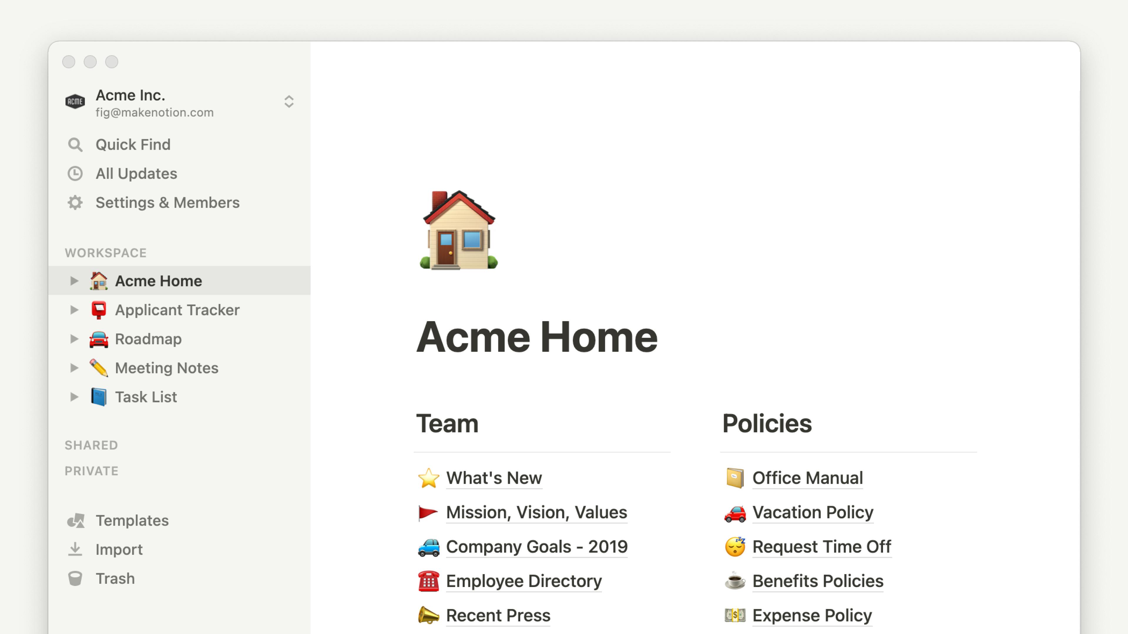 This image shows Notion's dashboard.