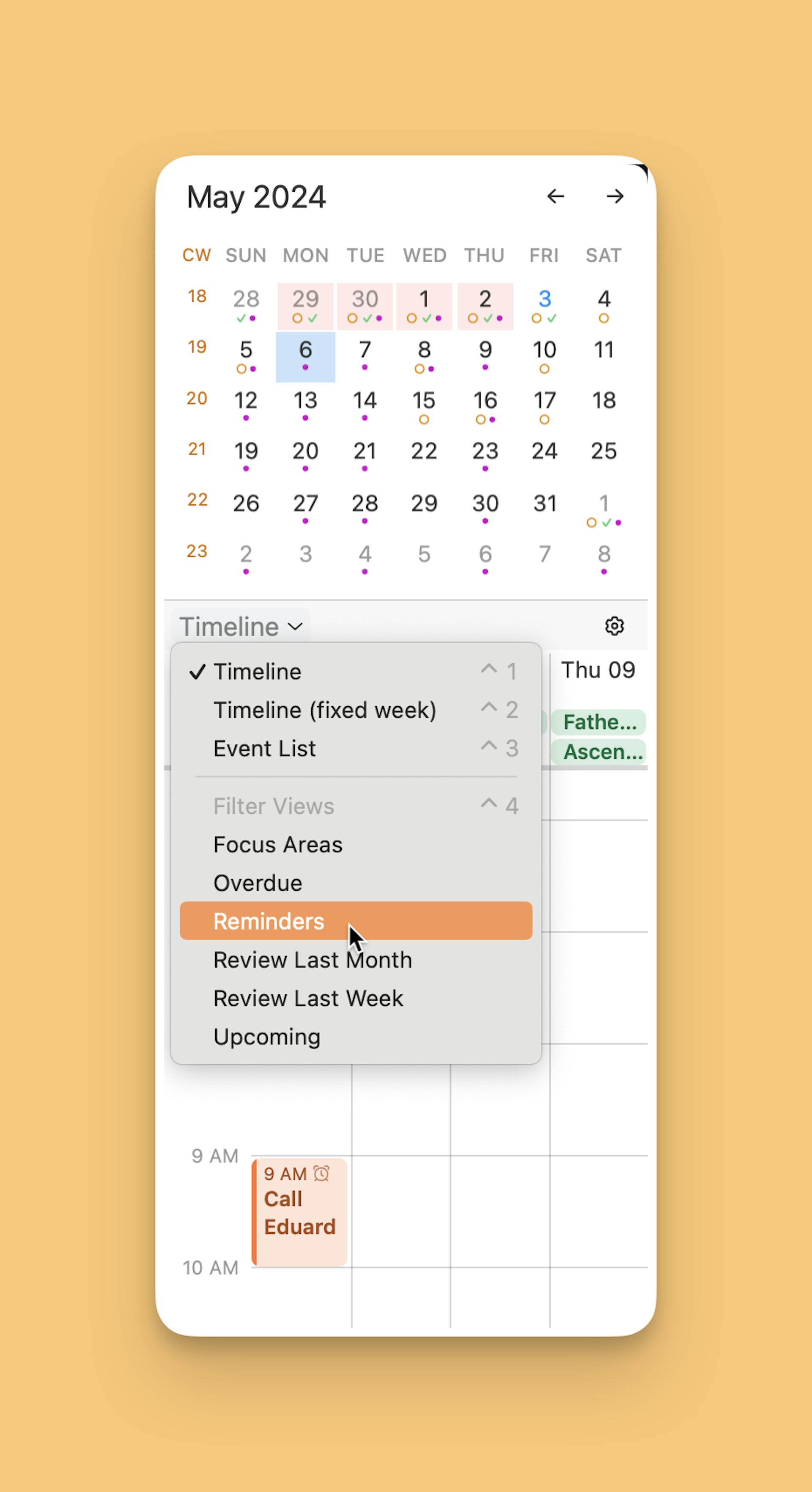 Selecting Reminders in the filter options