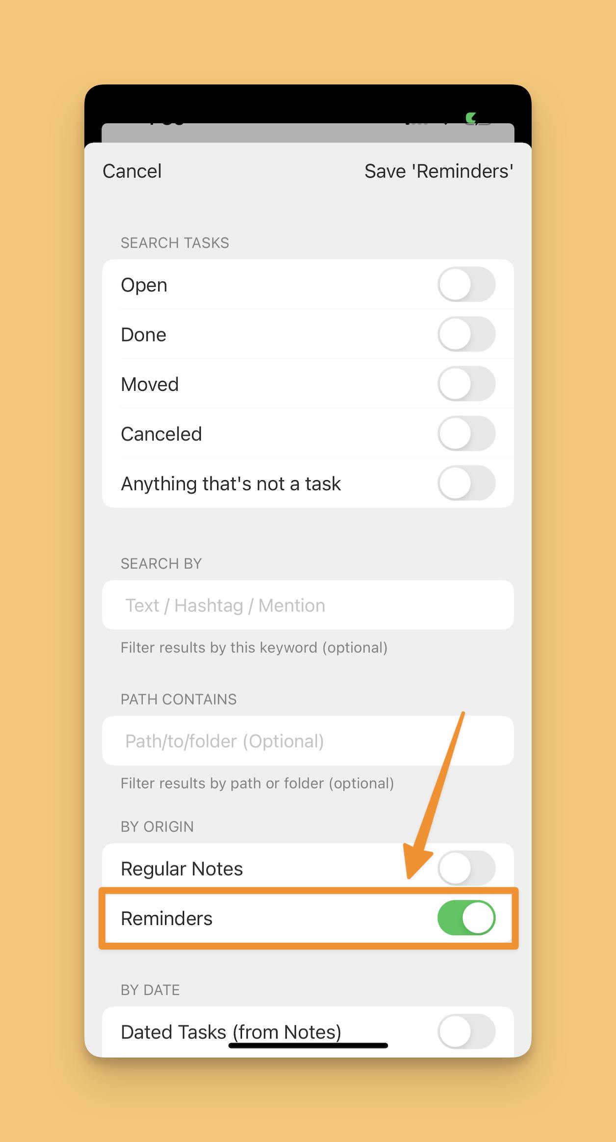 Reminders filter option on iOS