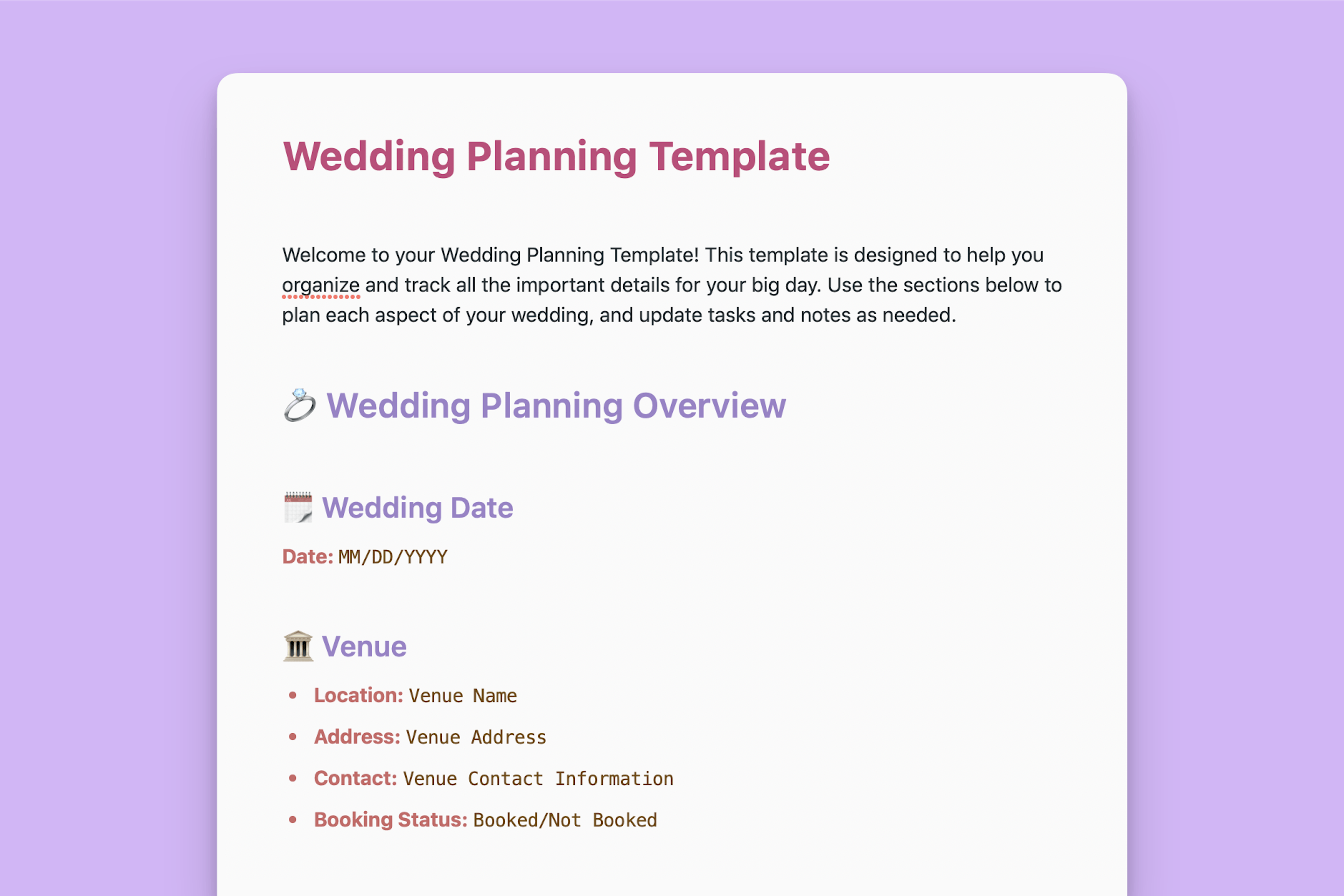 Wedding Planning Template