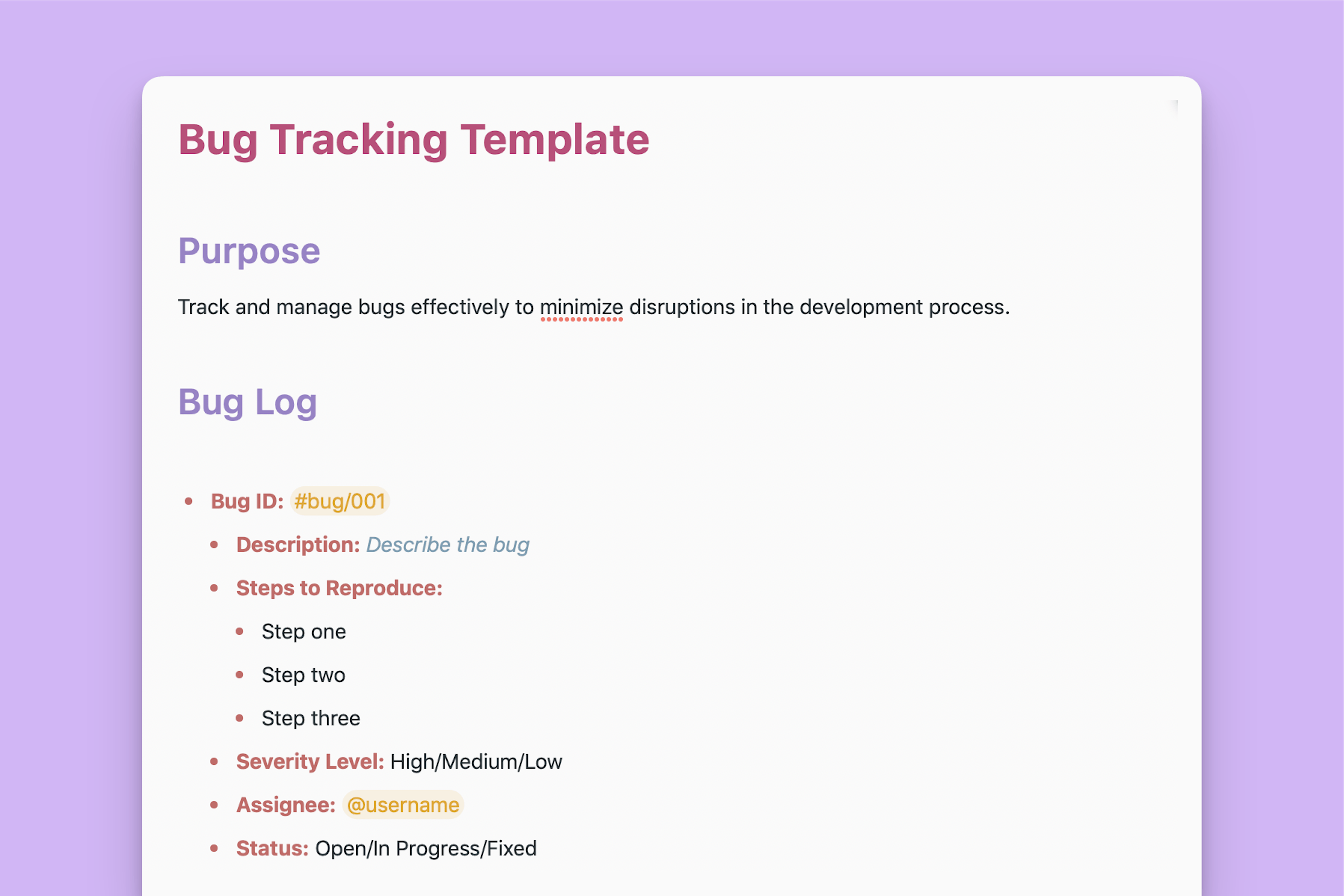 Bug Tracking Template