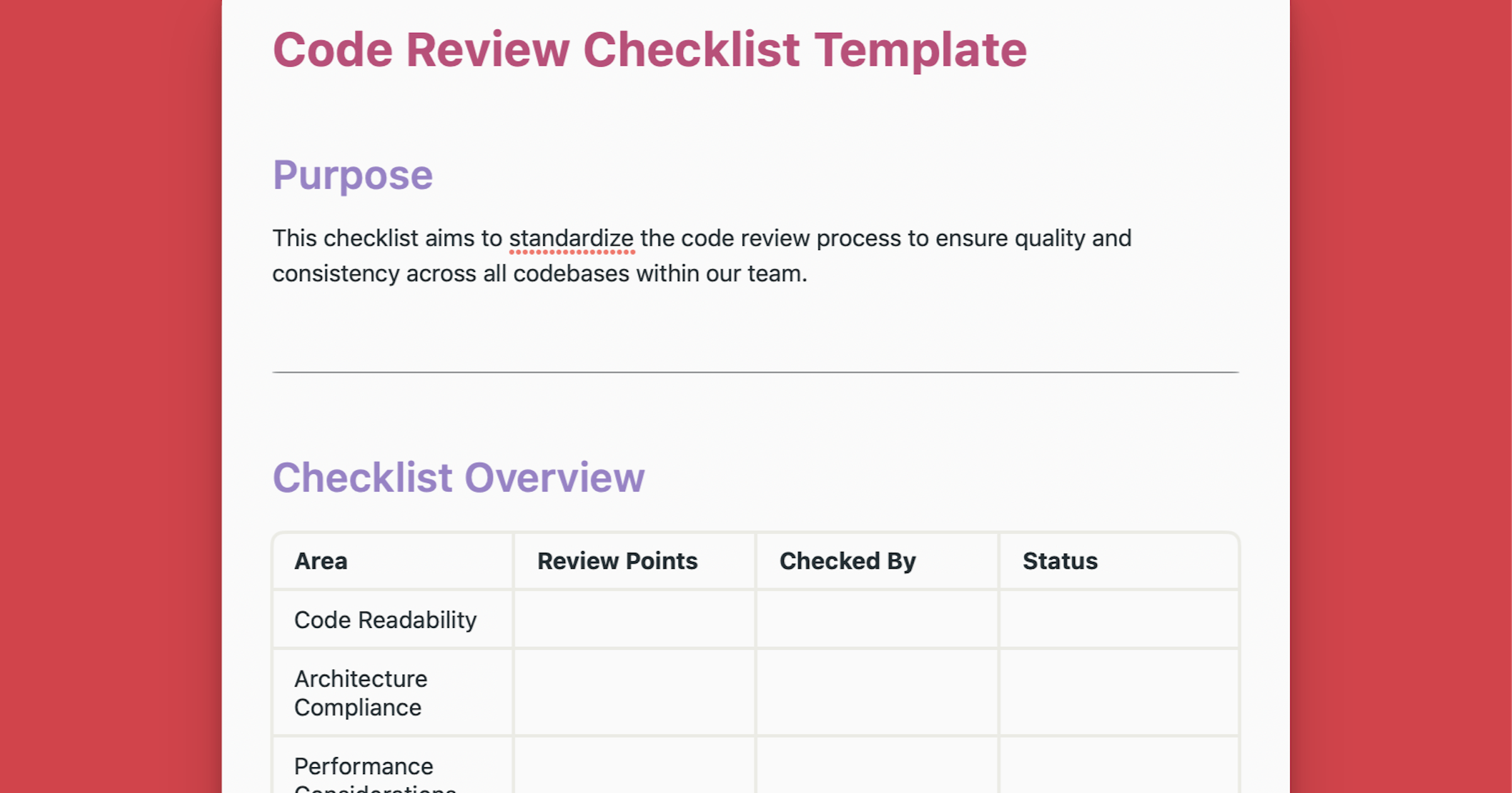 Code Review Checklist Template