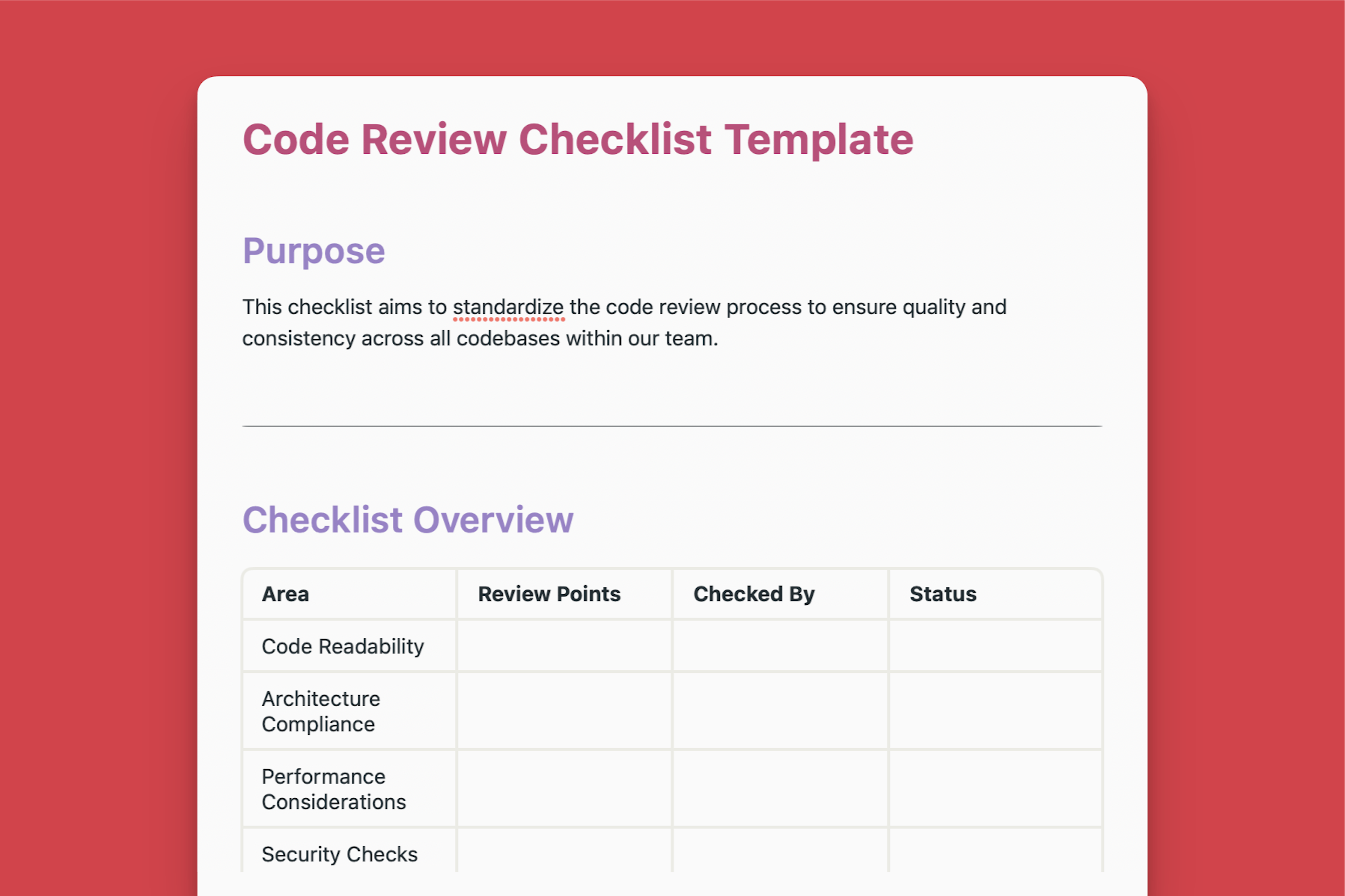 Code Review Checklist Template