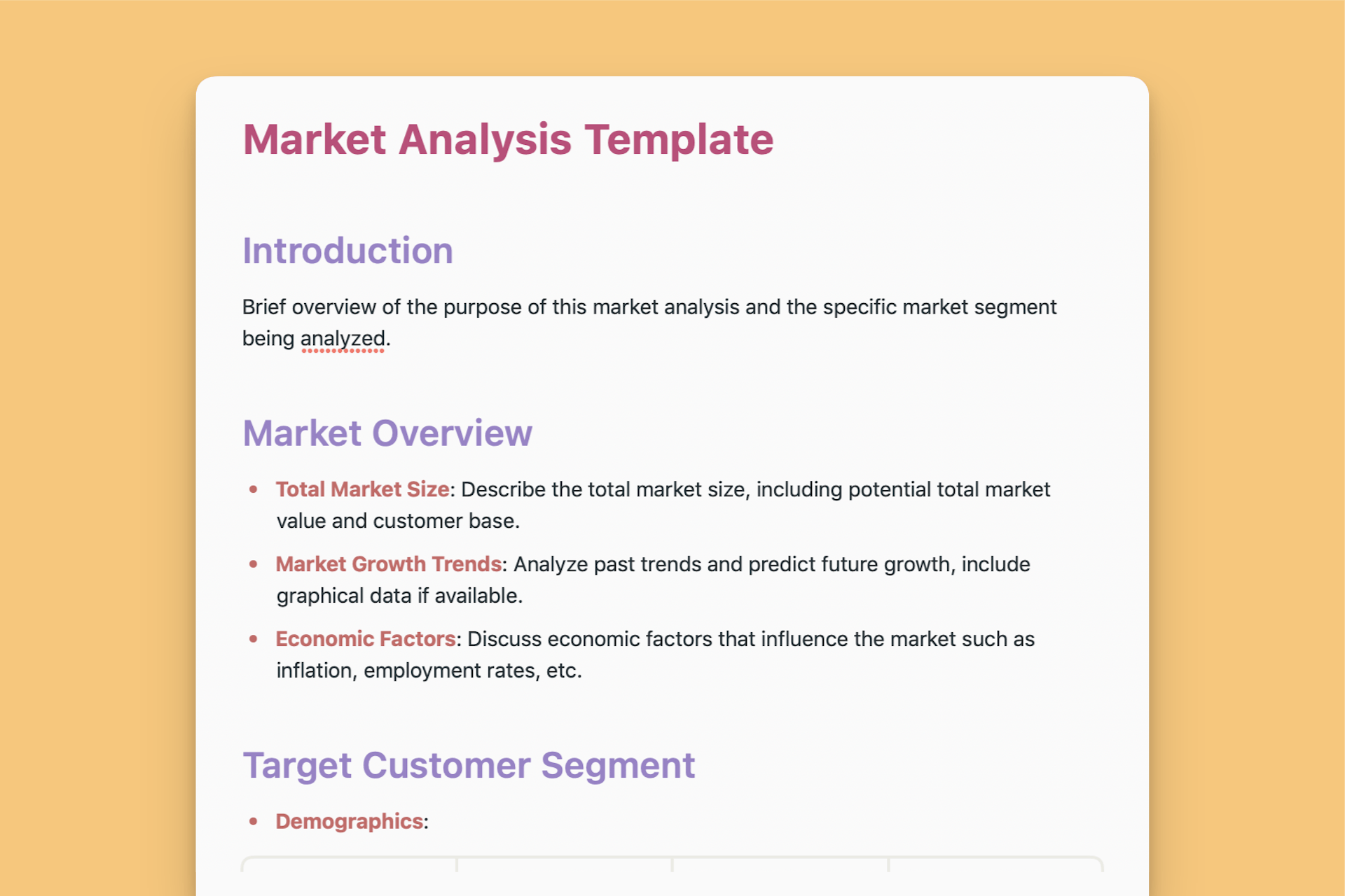 Karket Analysis Market Analysis Template