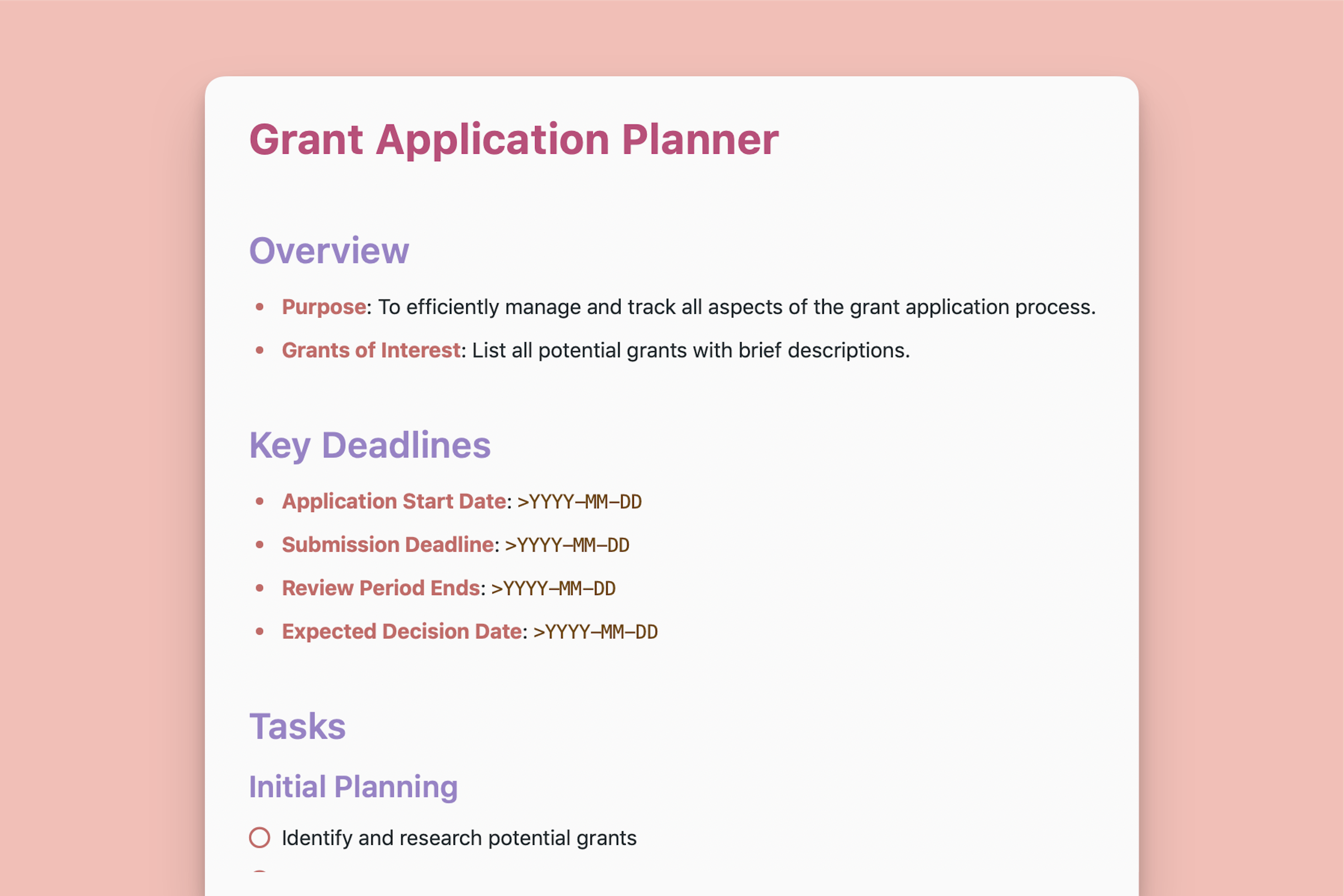 Grant Application Planner