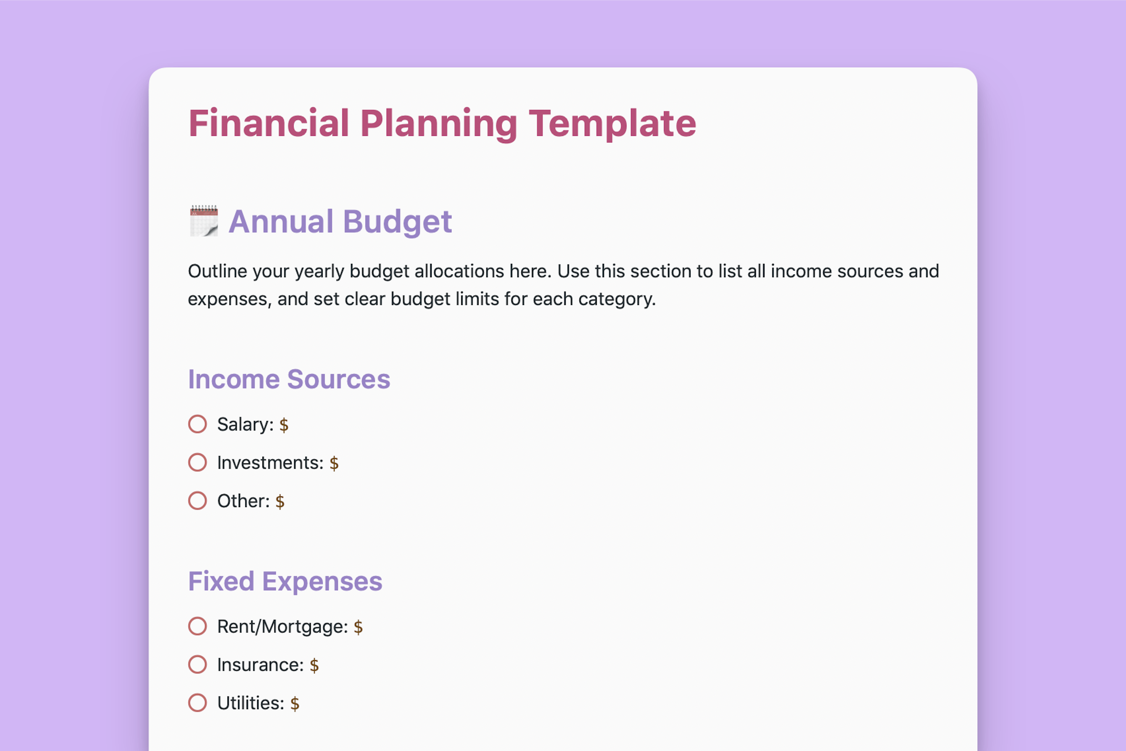 Financial Planning Template