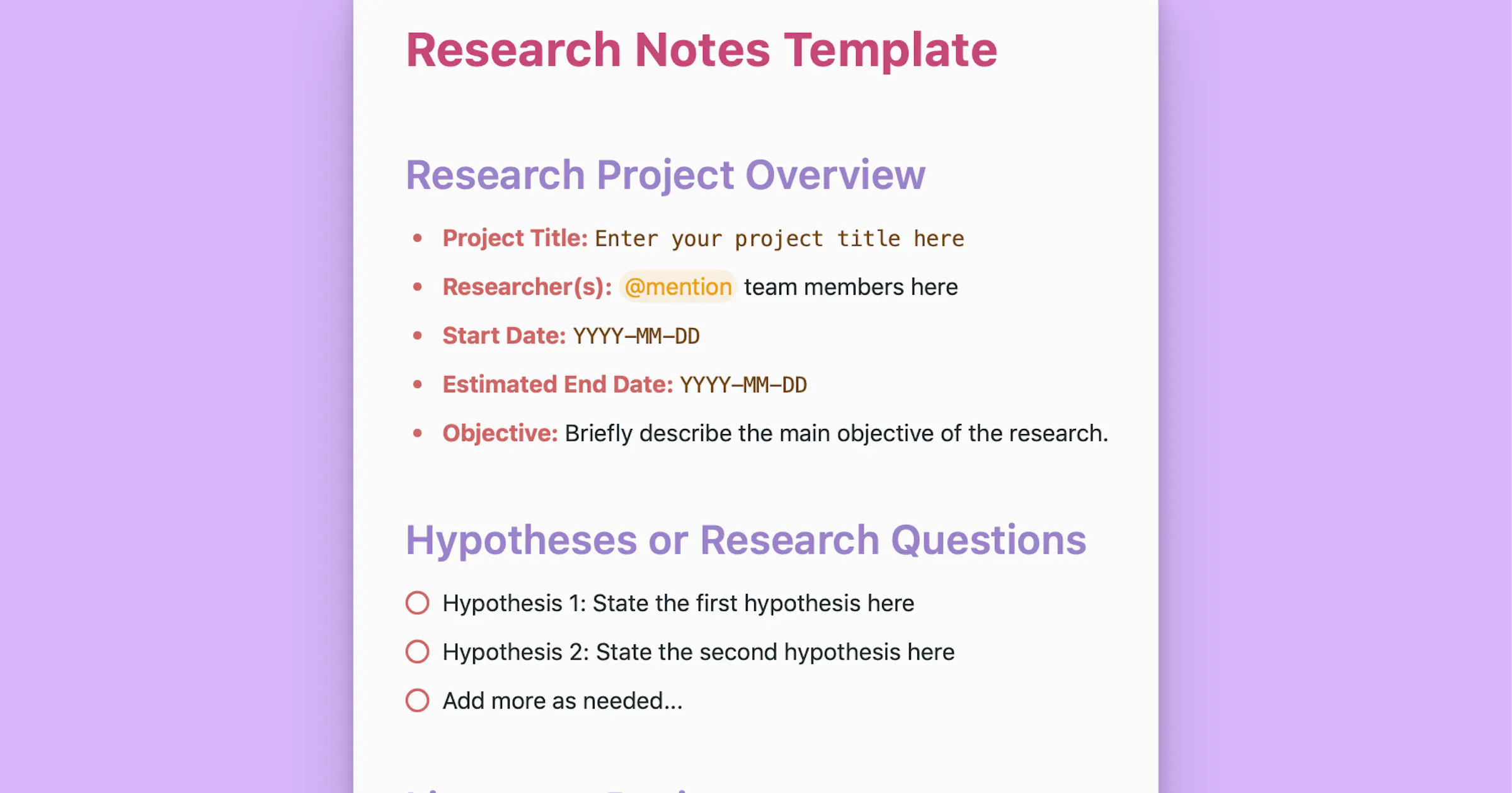 Research Notes Template
