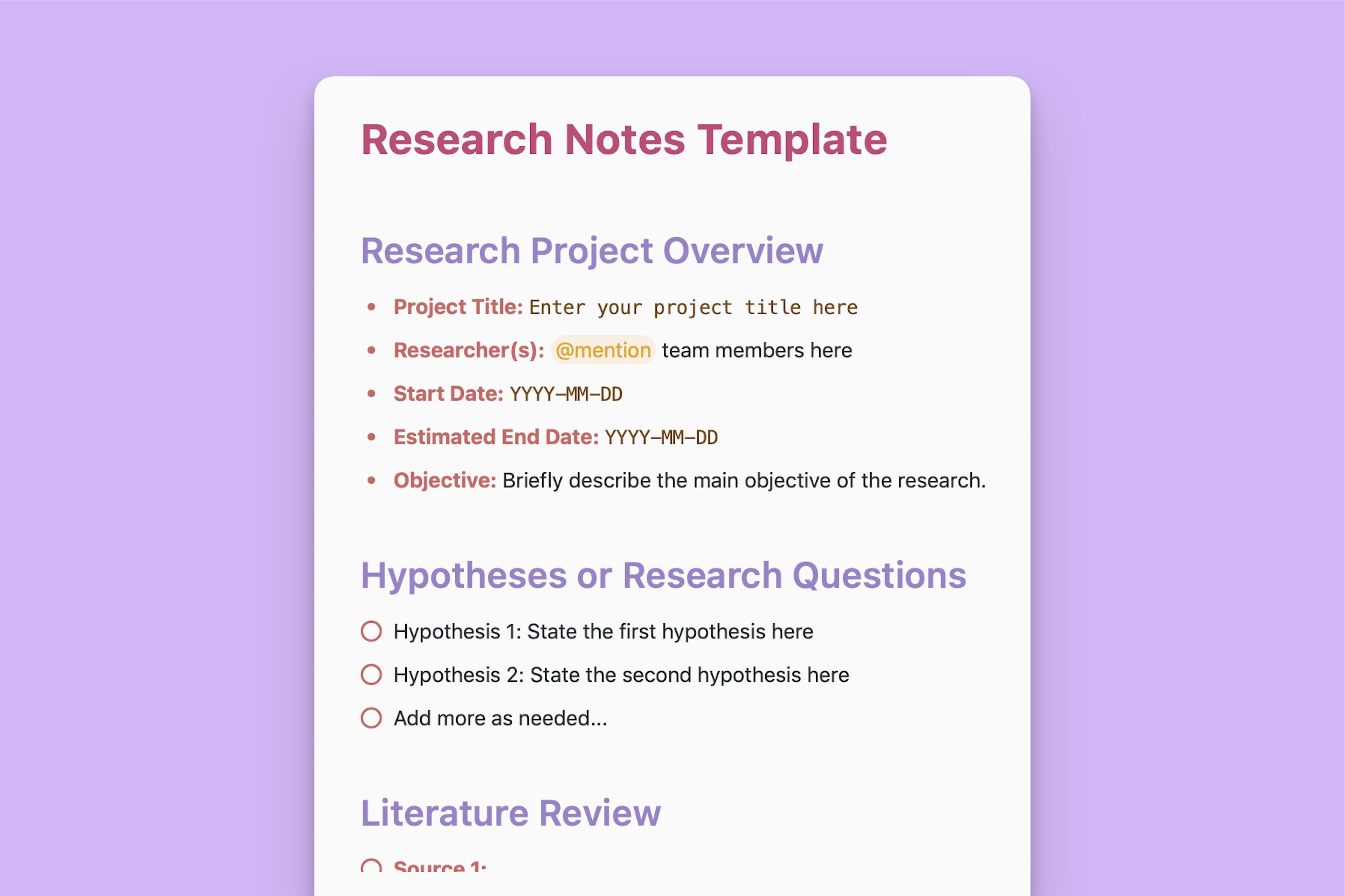 Research Notes Template