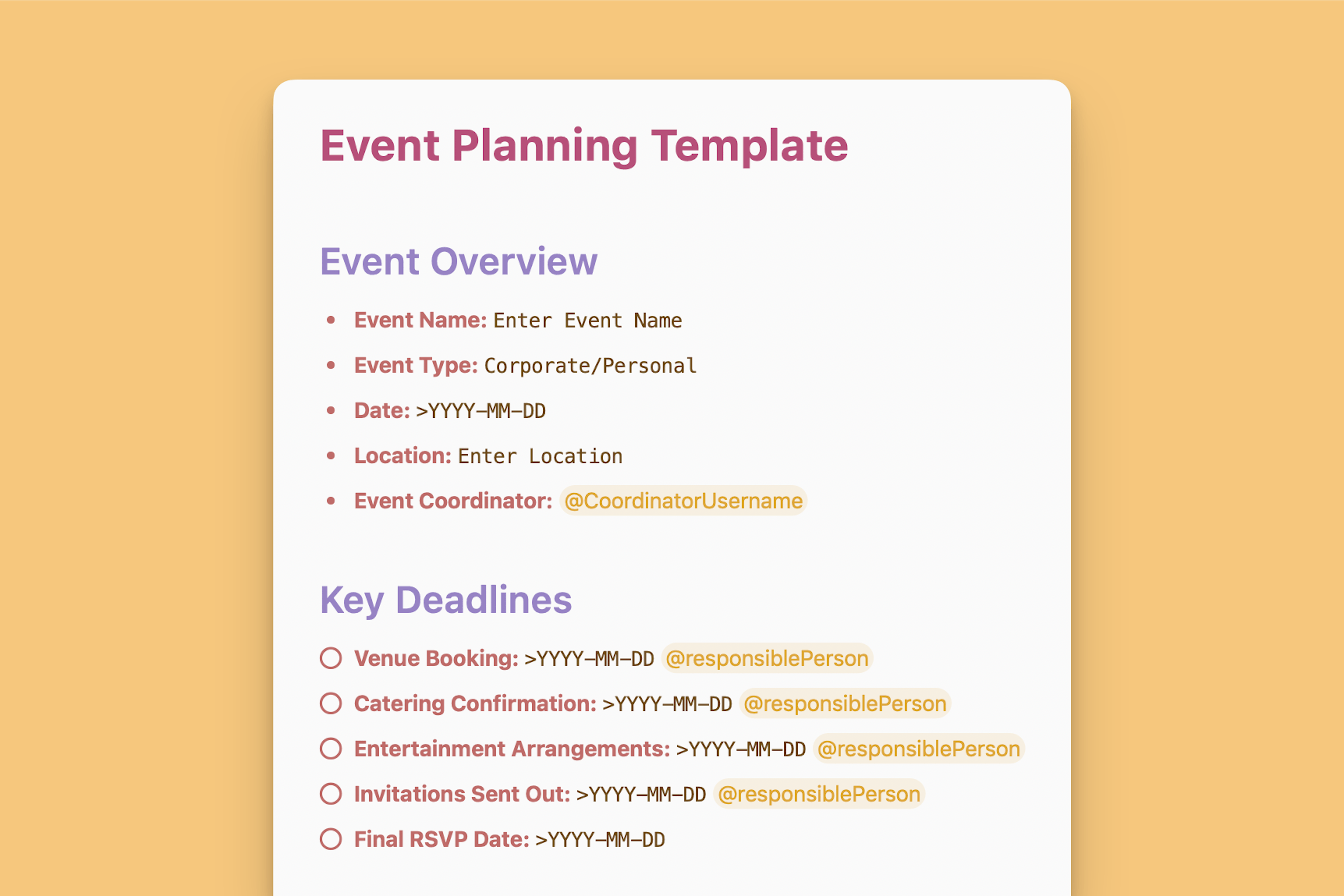 Event Planning Template