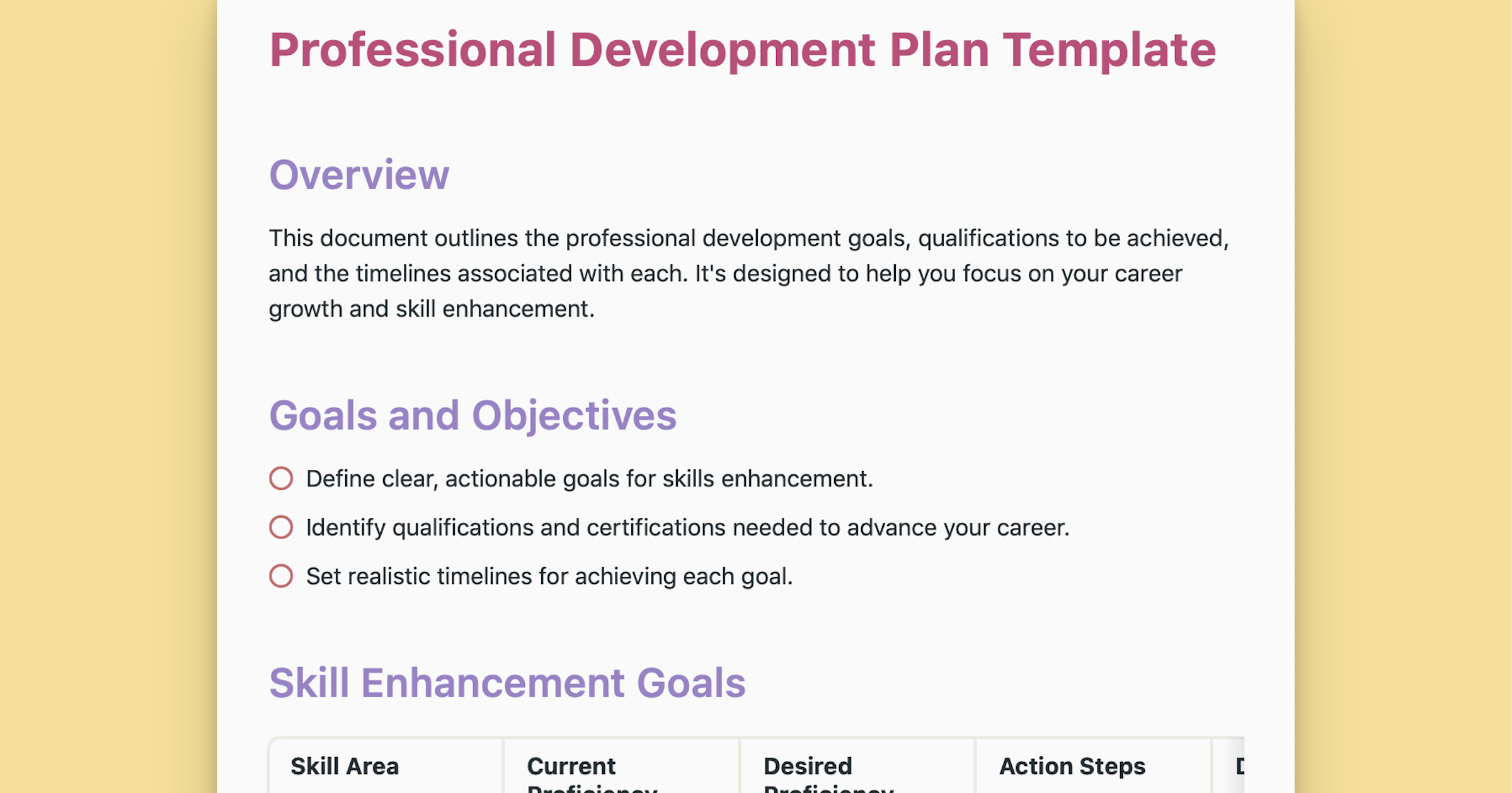 Career Development Plan Template