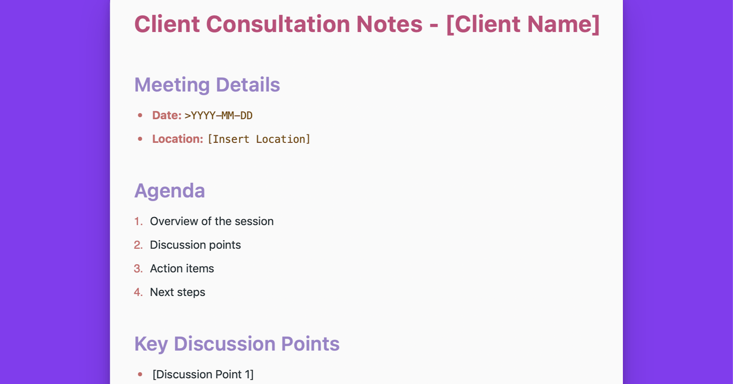 Client Consultation Notes Template