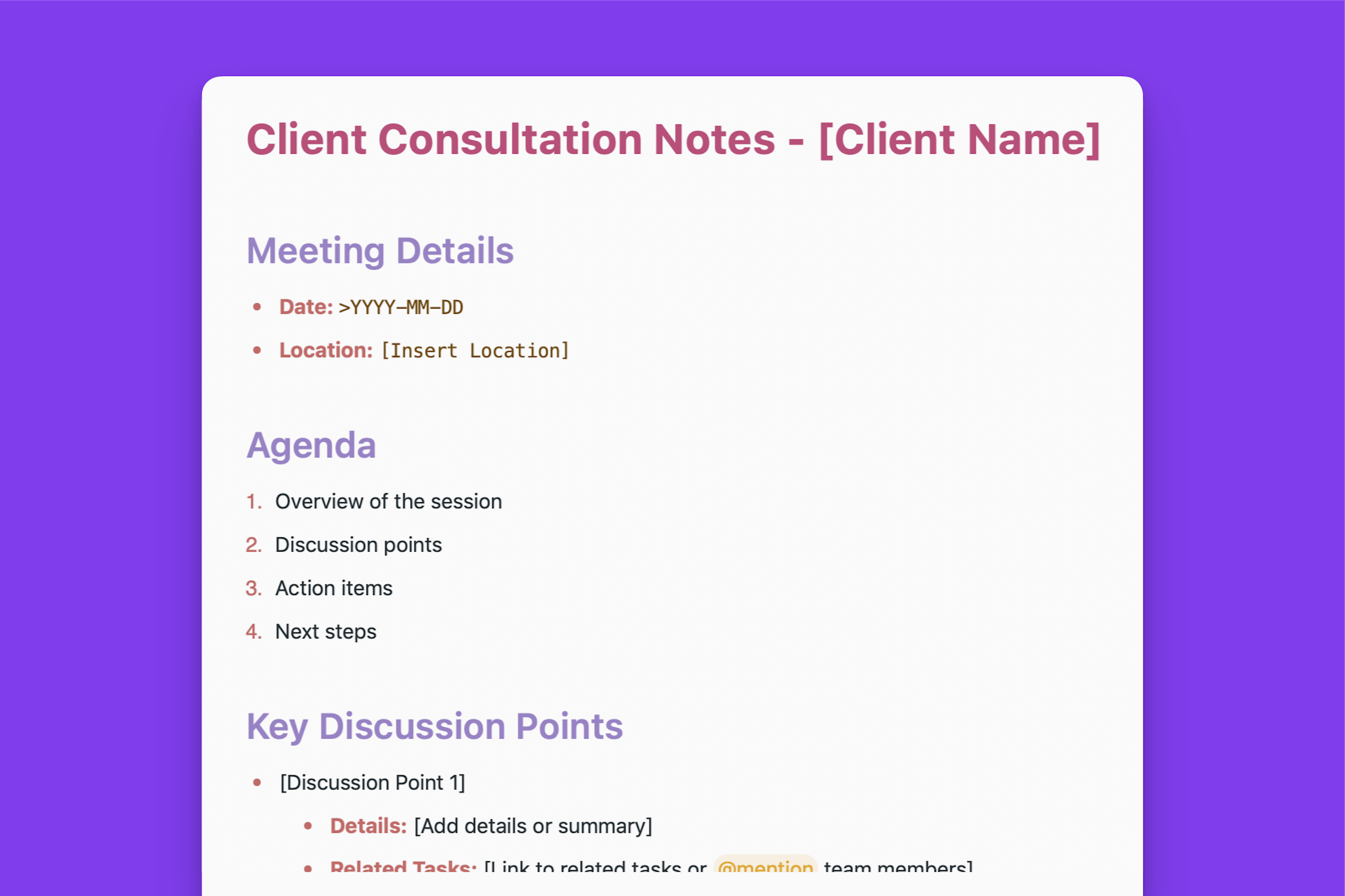 Client Consultation Notes