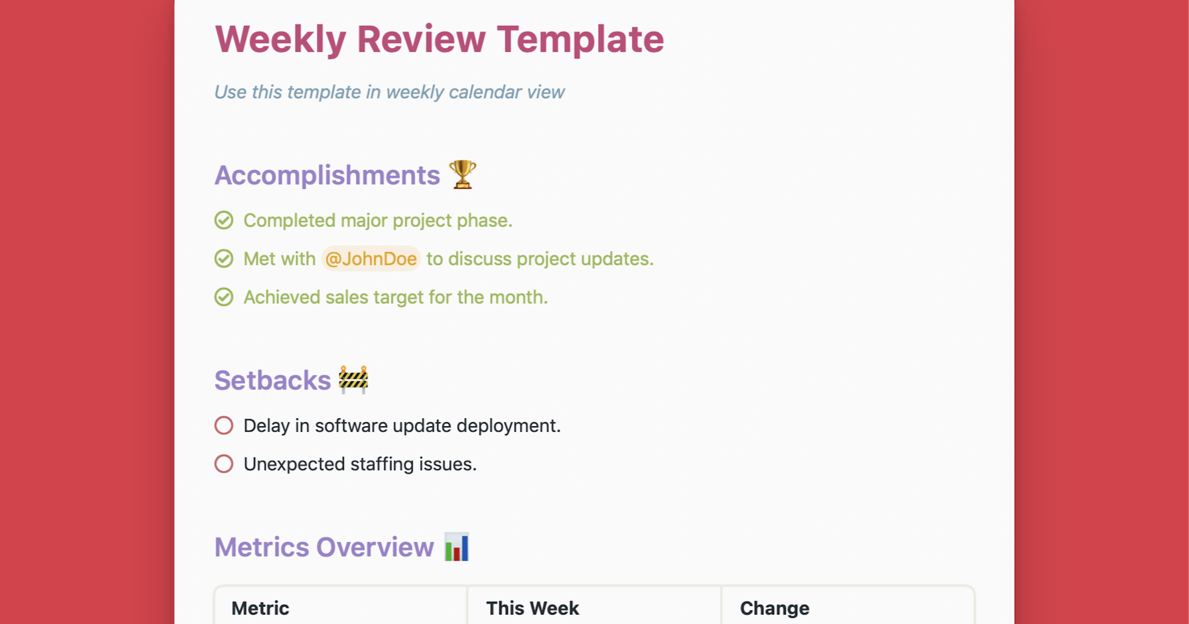 Weekly Review Template Weekly Review Template