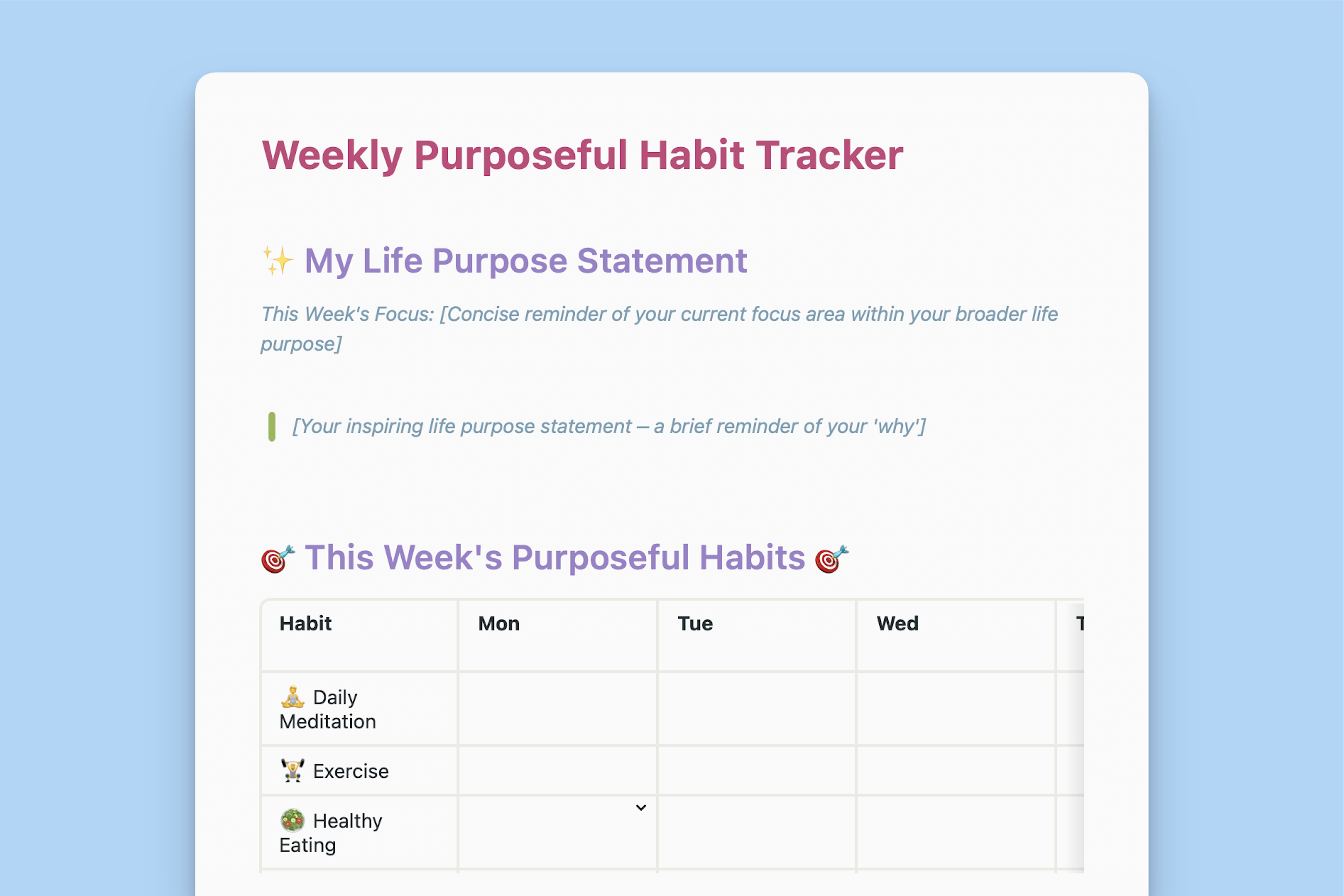 Weekly Habit Tracker Template