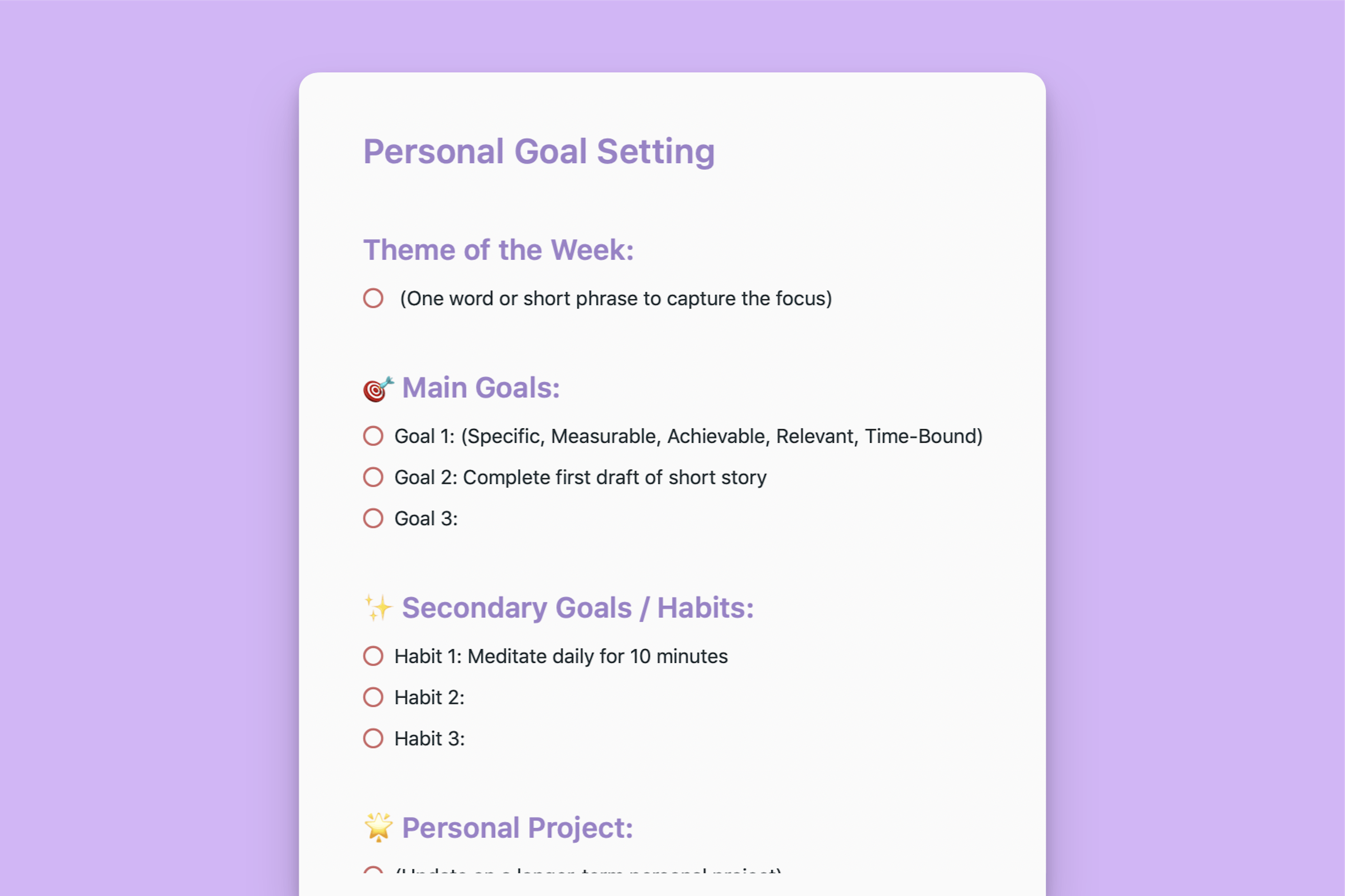 Personal Goal Setting