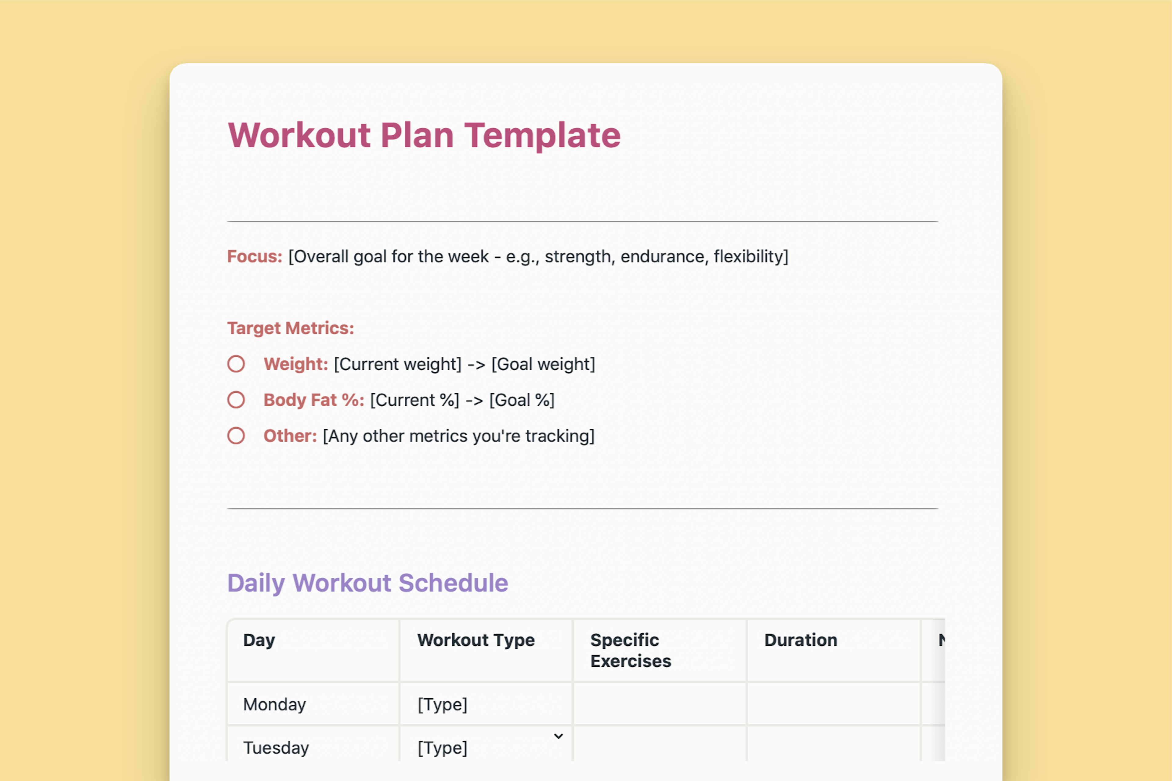 Workout Plan Template