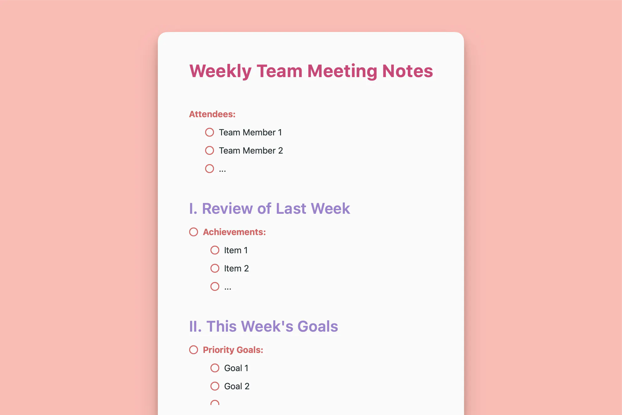 Weekly Team Meeting Notes