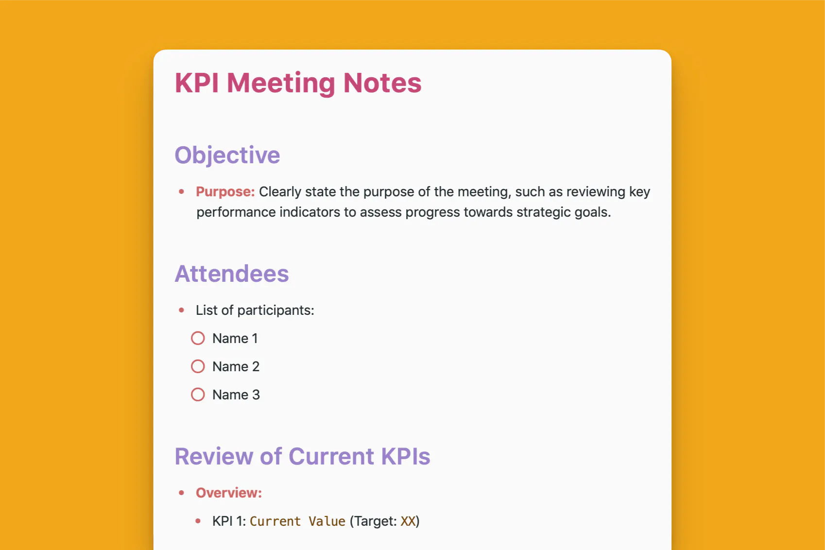 KPI Meeting Notes Template