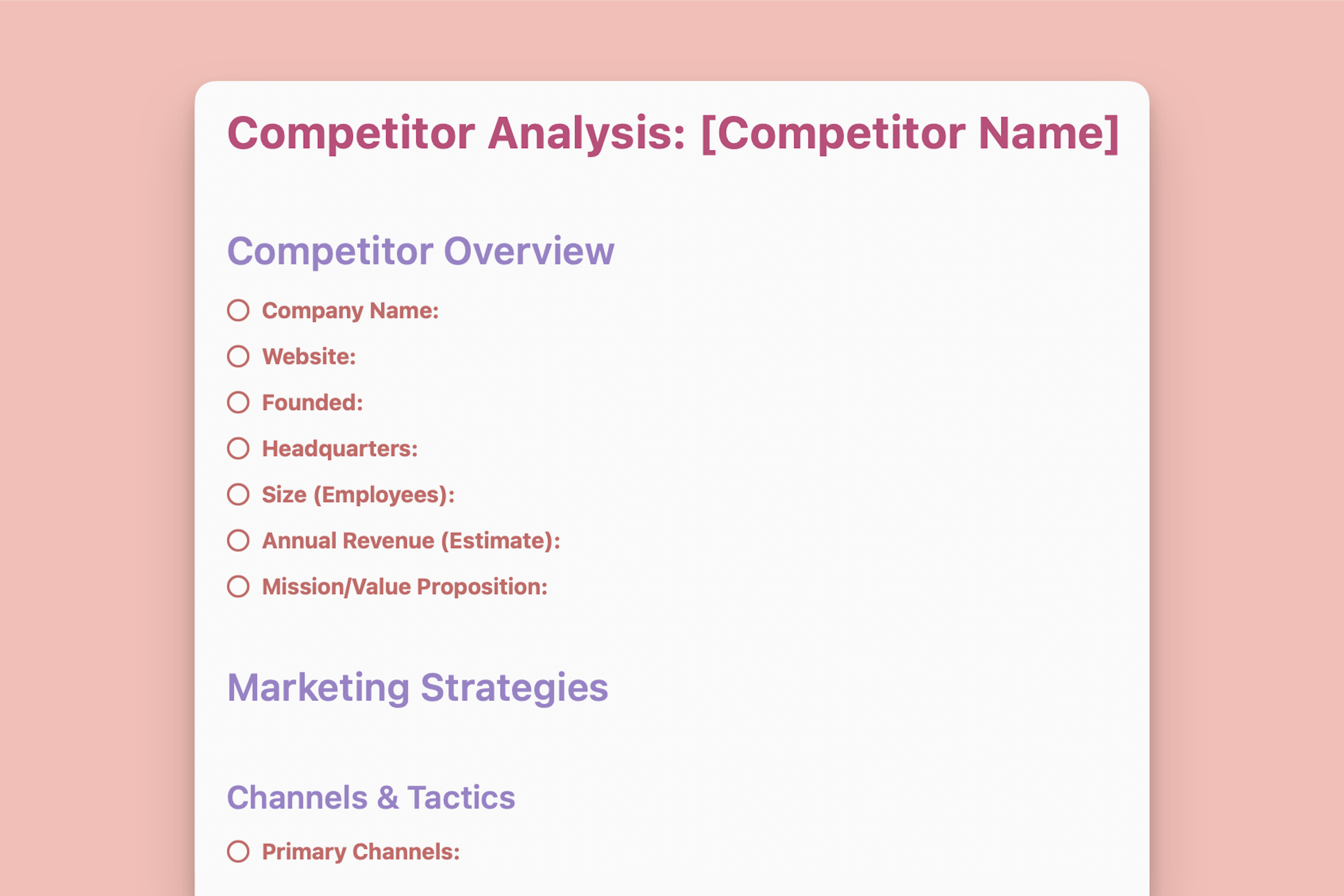 Competitor Analysis Template