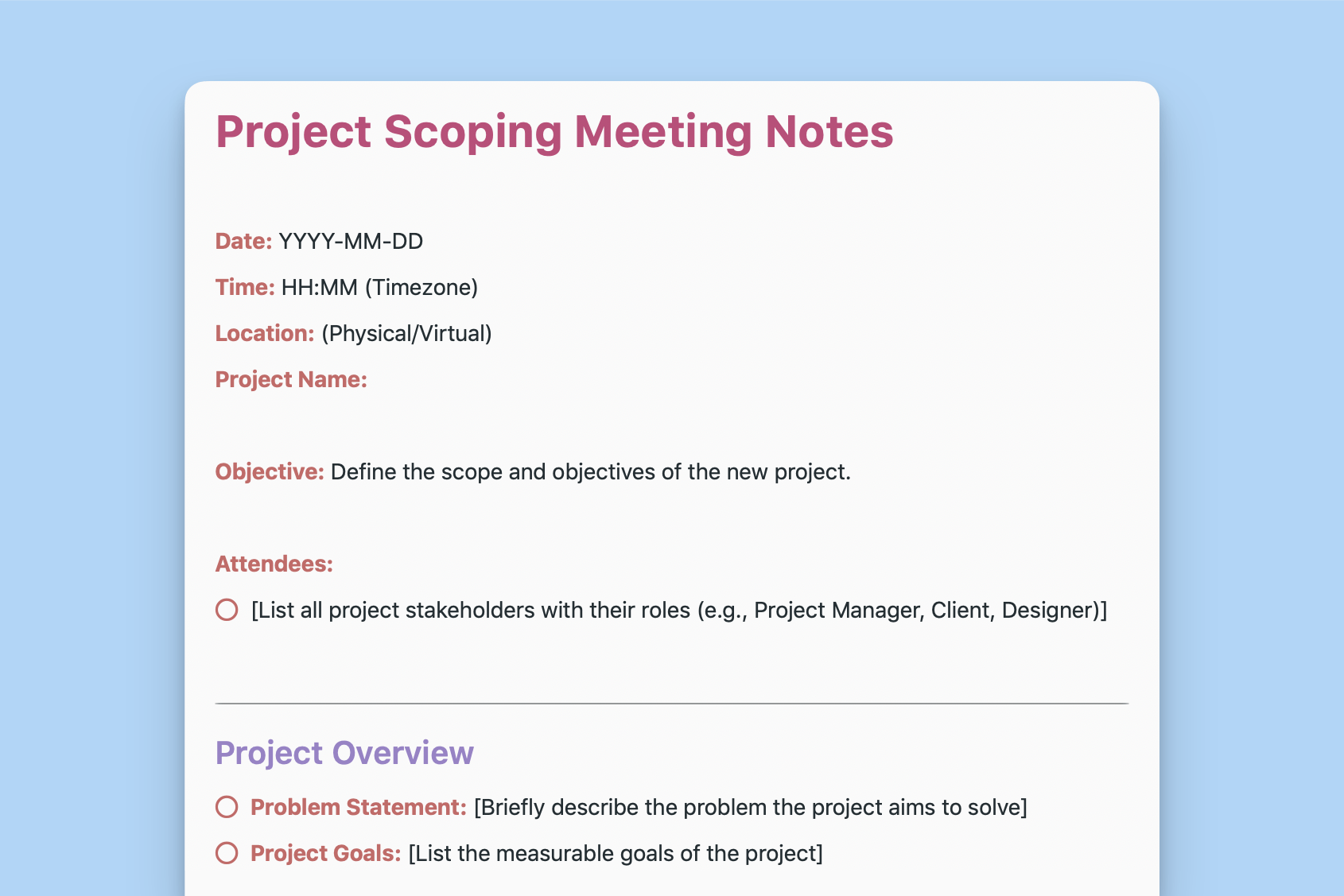 Project Scoping Meeting Notes