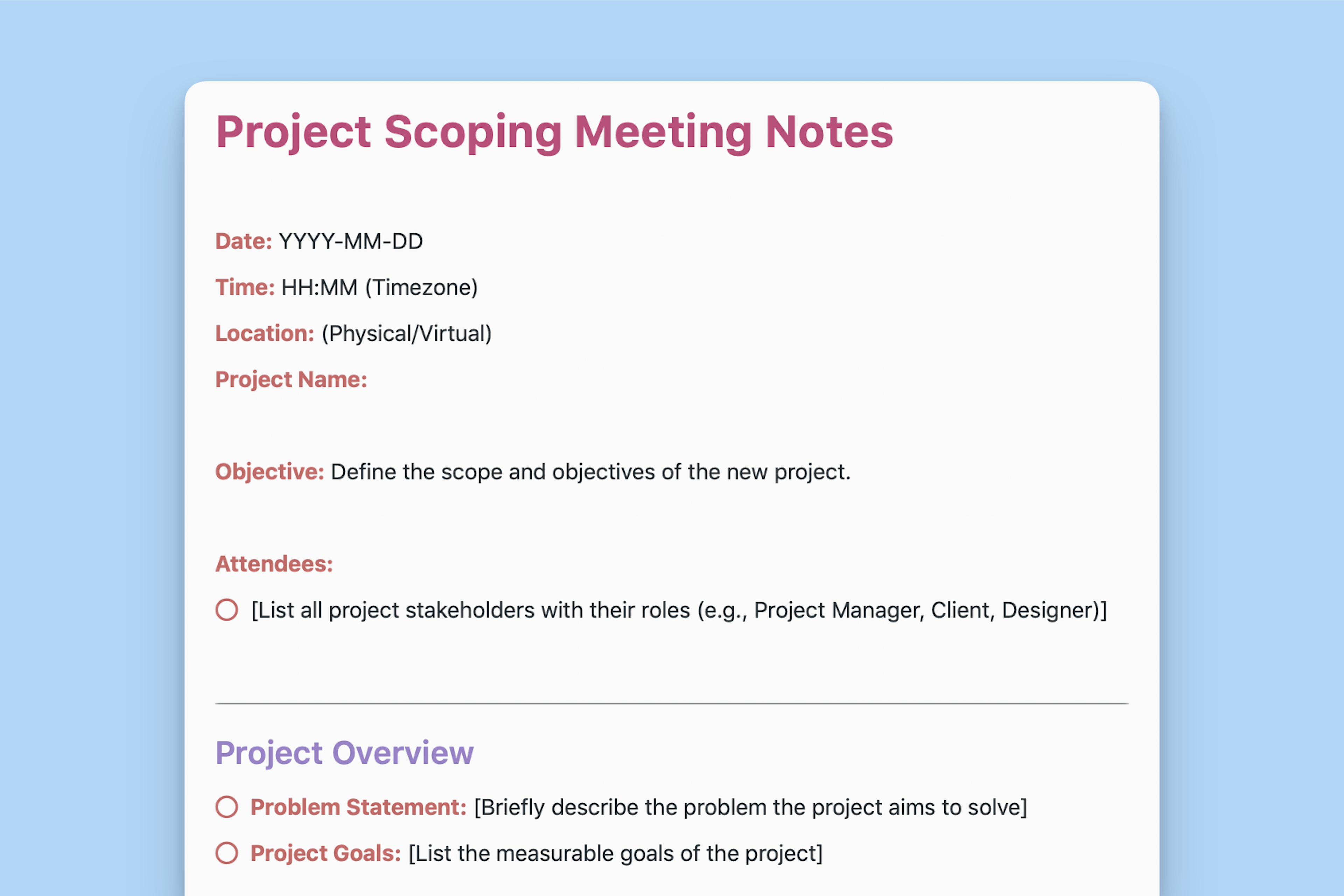 Project Scoping Meeting Notes 