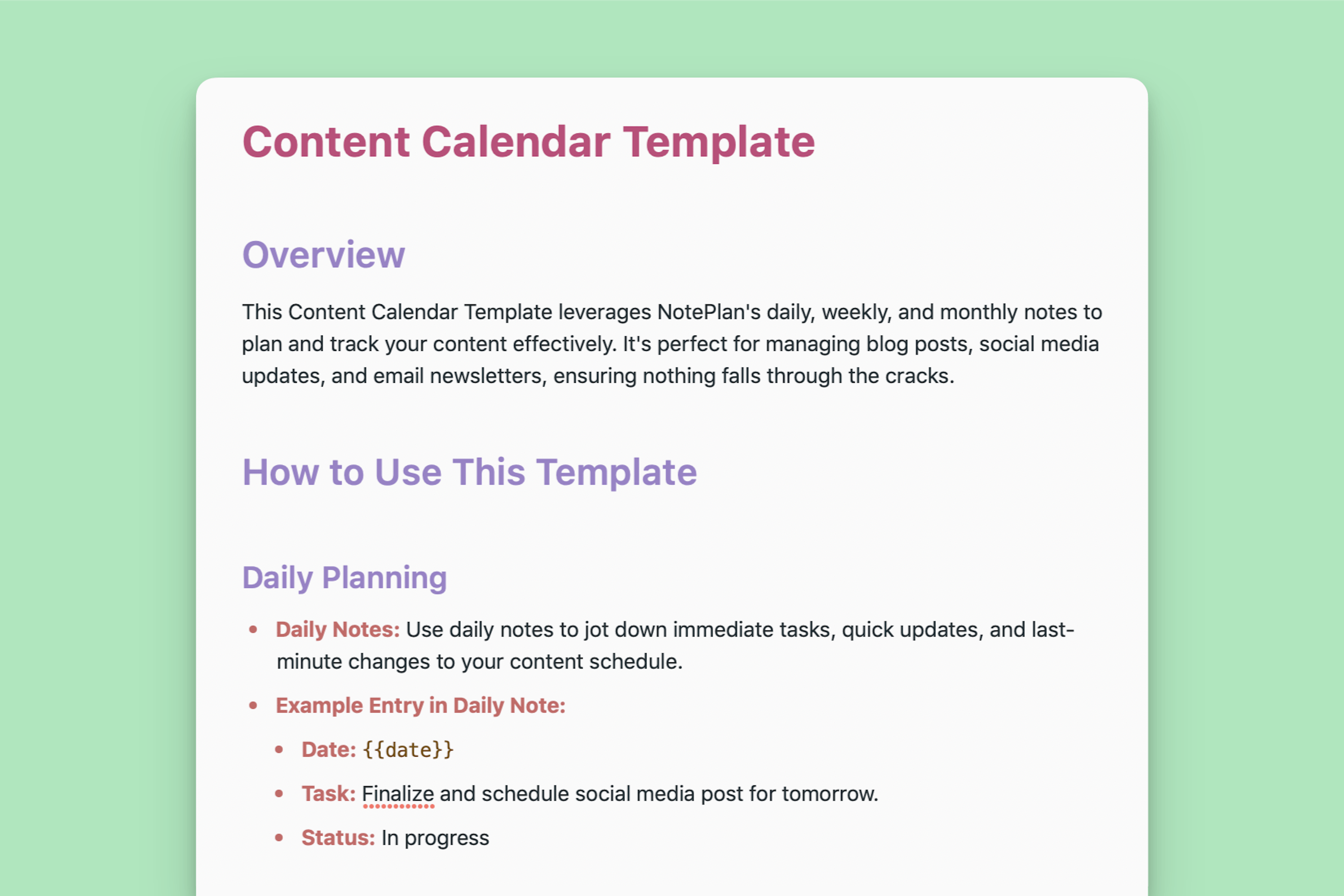 Content Calendar Template