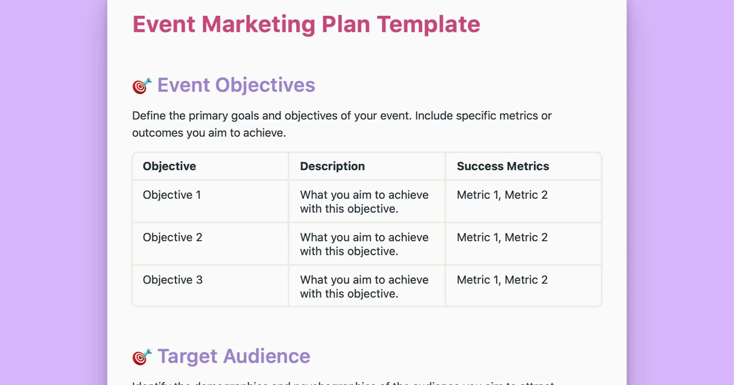 Event Marketing Plan Template