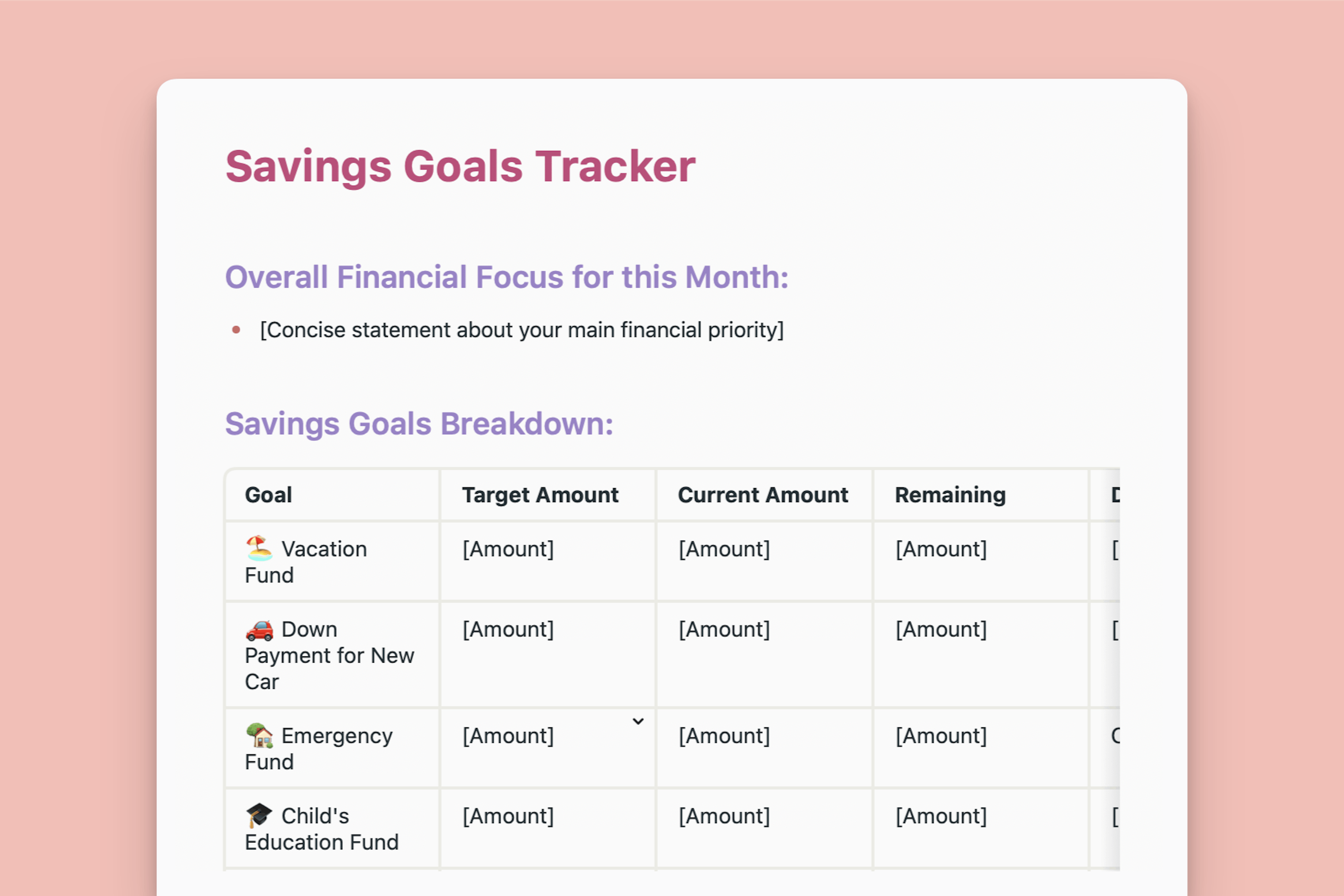 Savings Goals Tracker