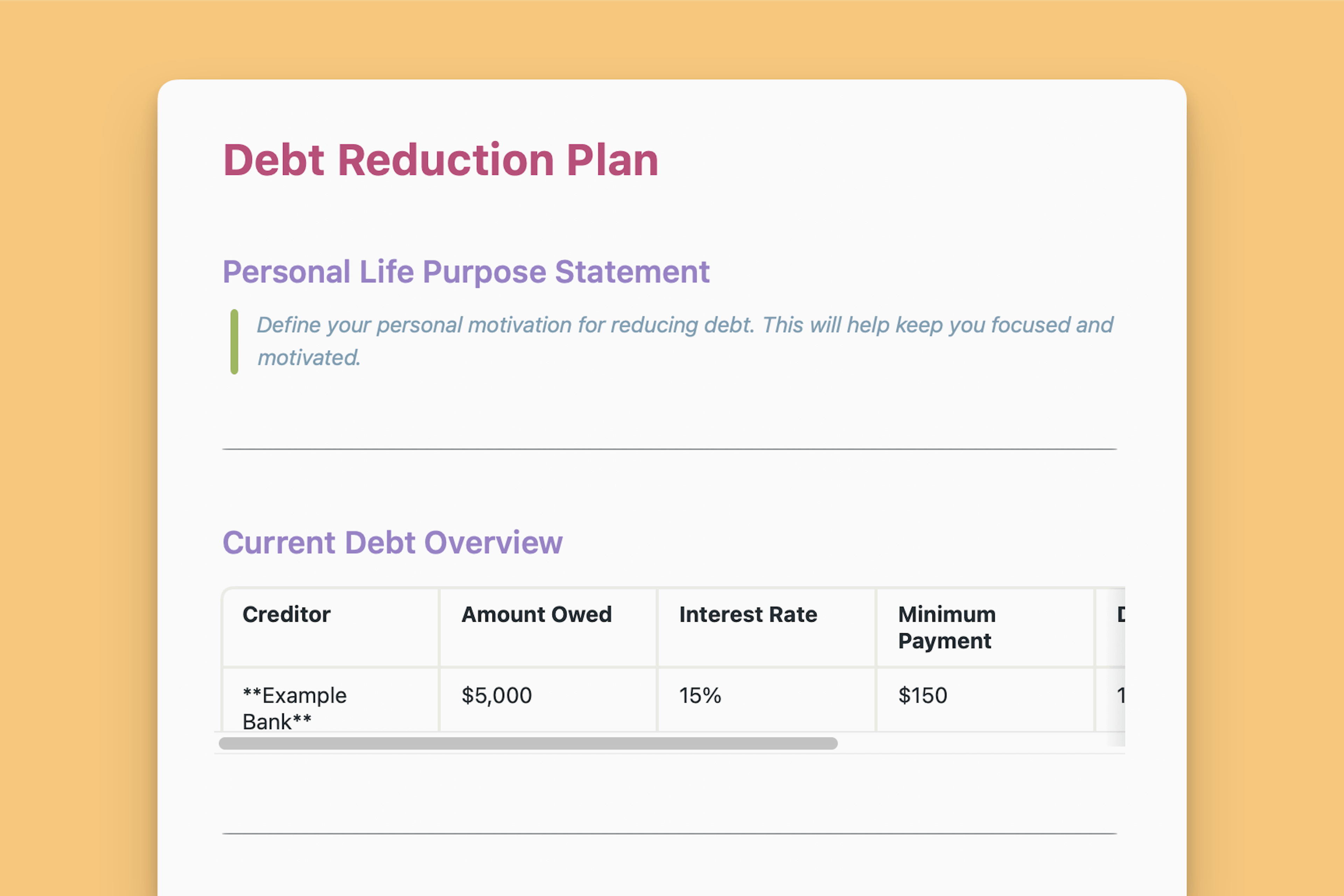 Debt Reduction Plan