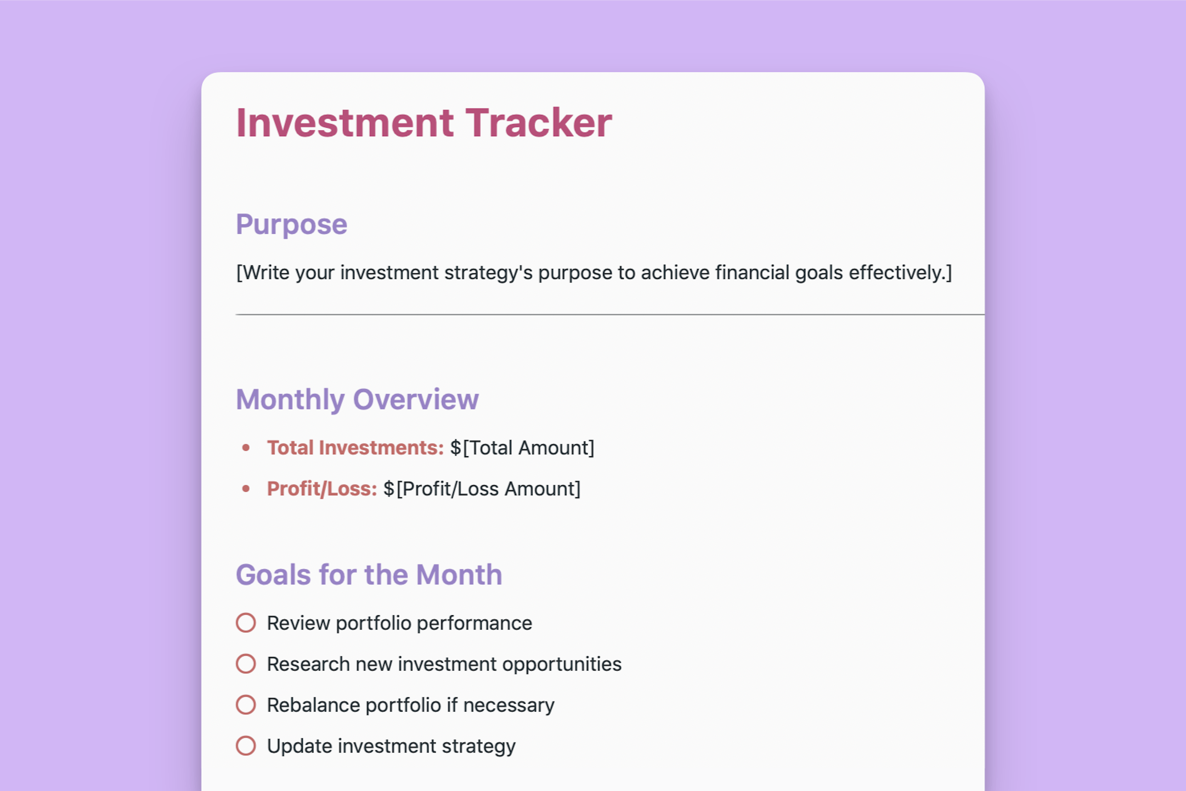 Investment Tracker Template