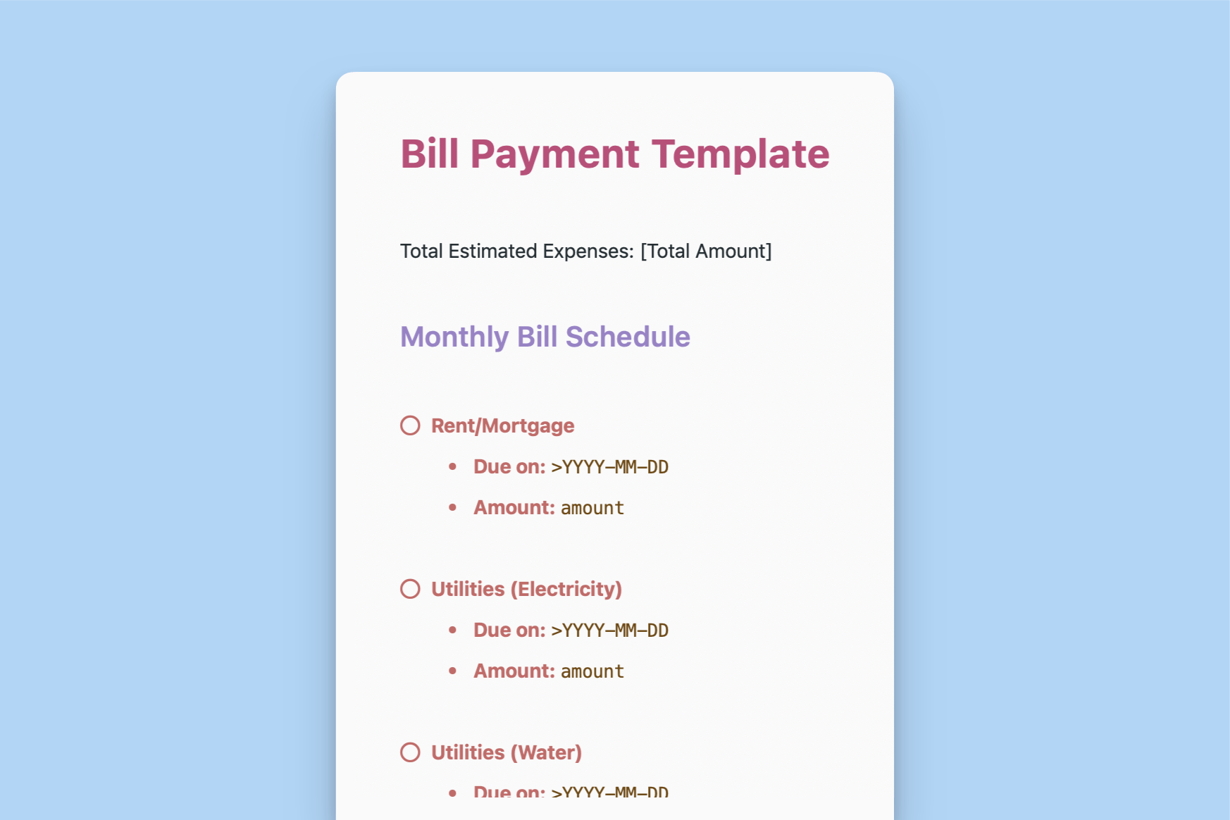 Bill Payment Template