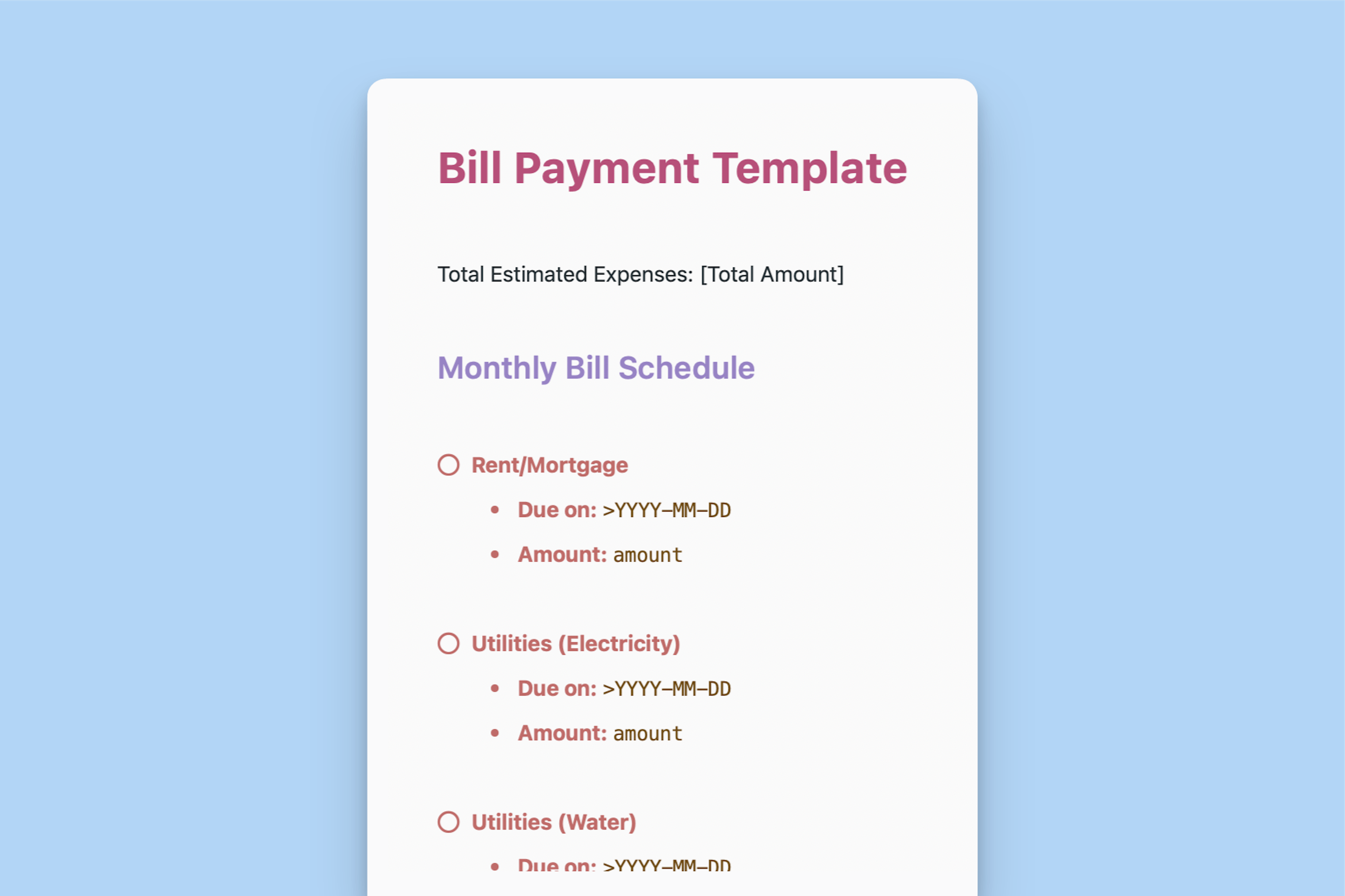 Bill Payment Template