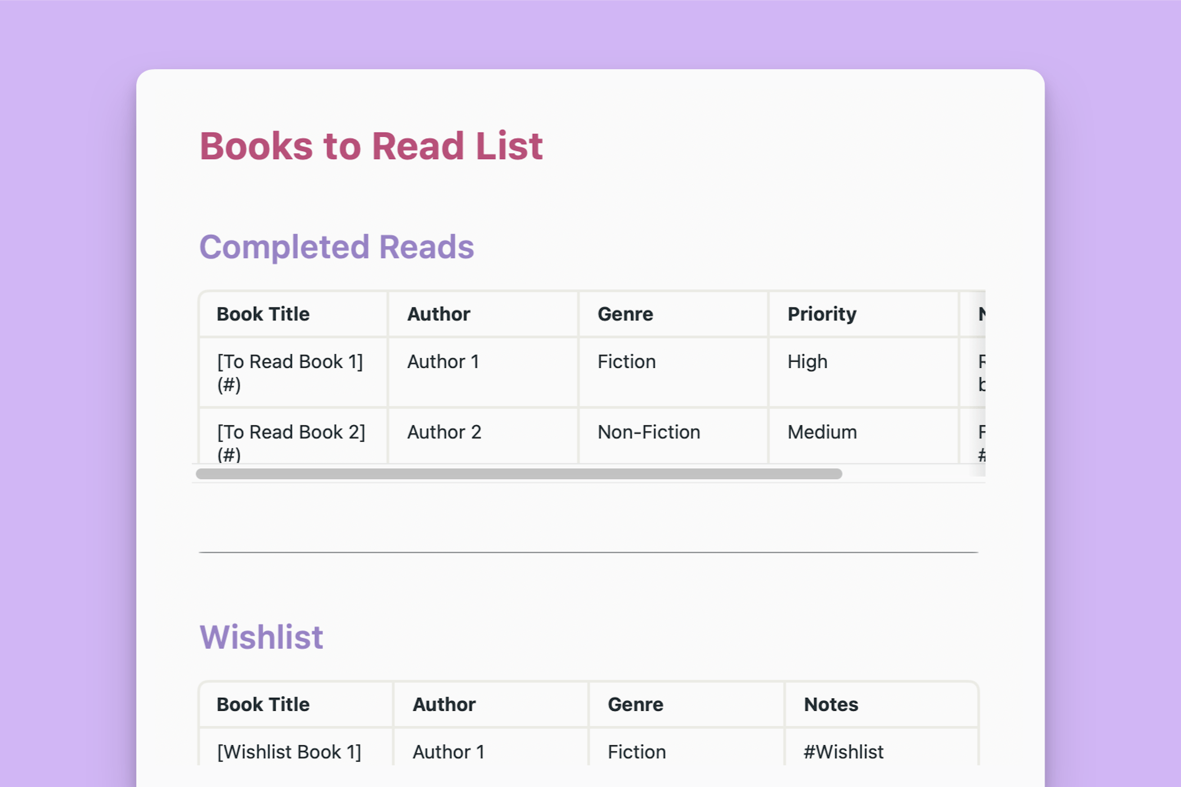 Books to Read List Template