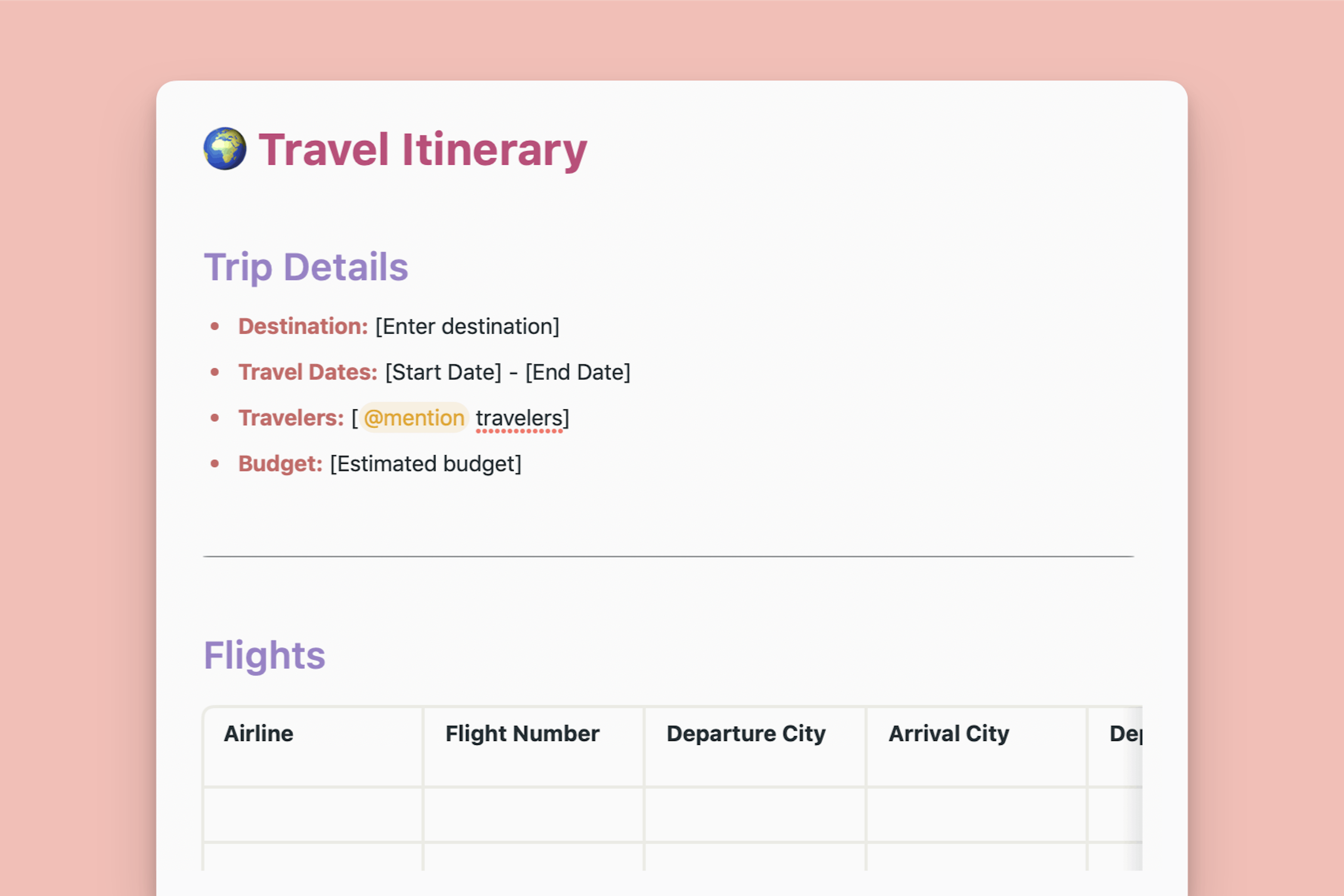 Travel Itinerary Template