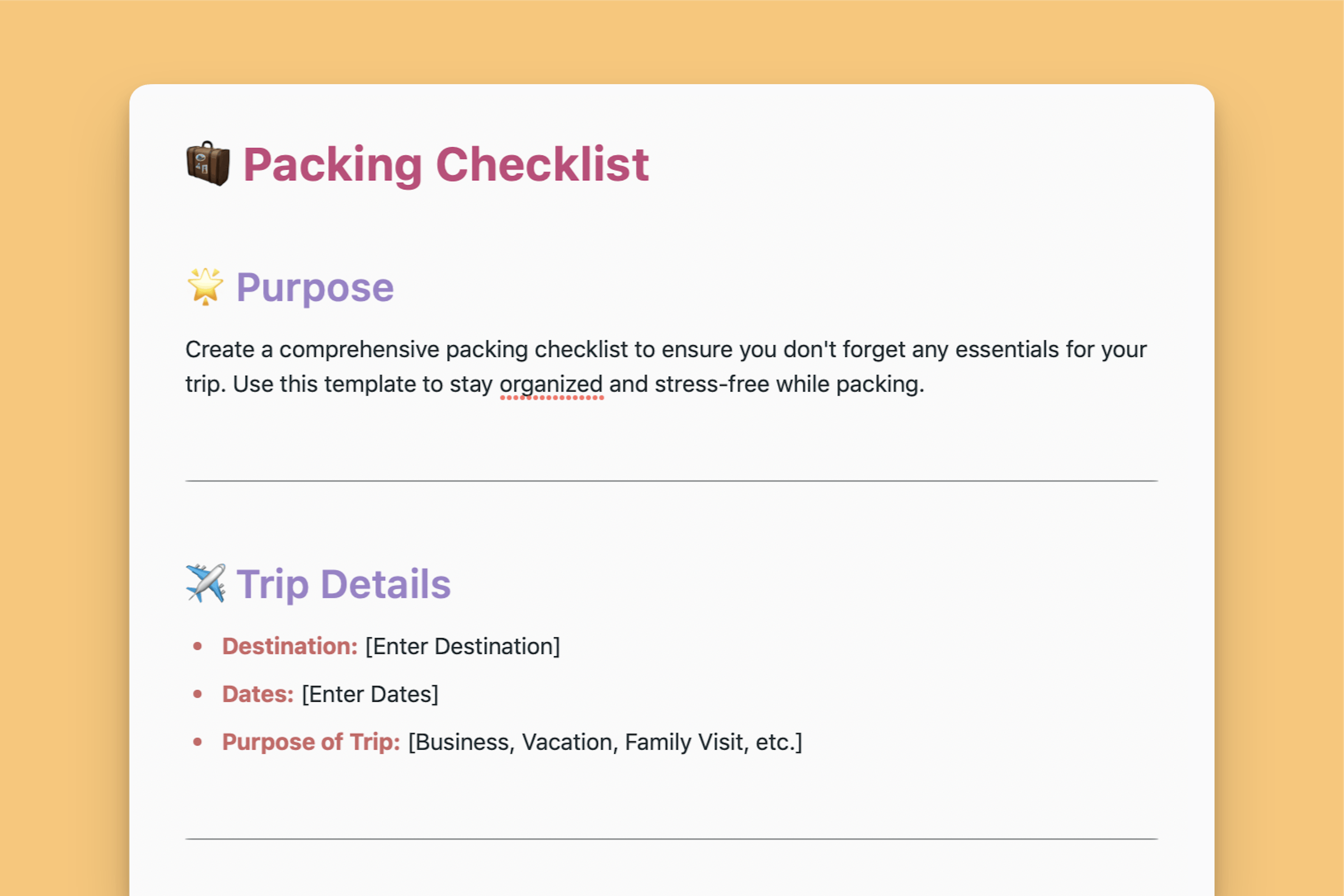 Packing Checklist Template