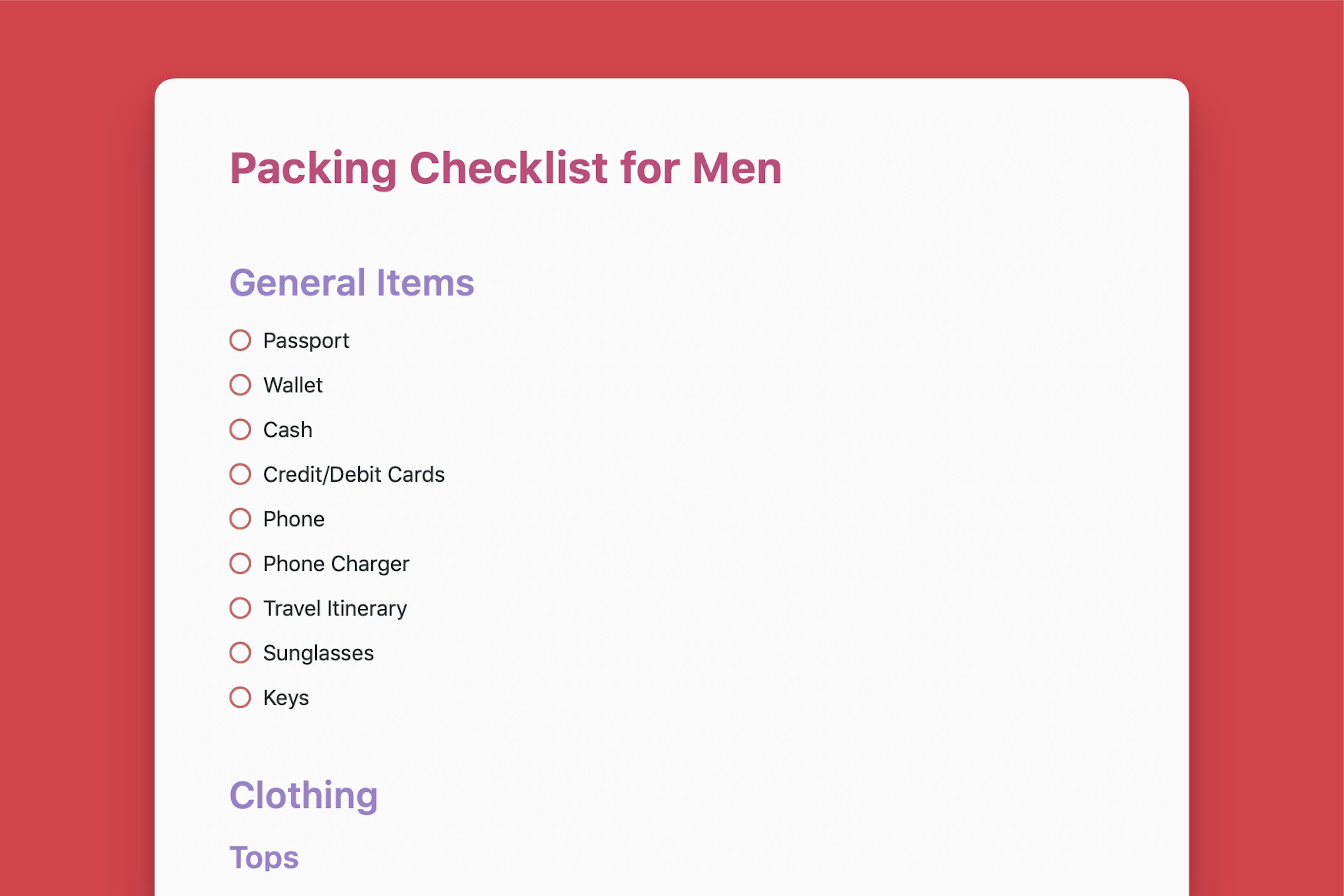 Packing Checklist for Men