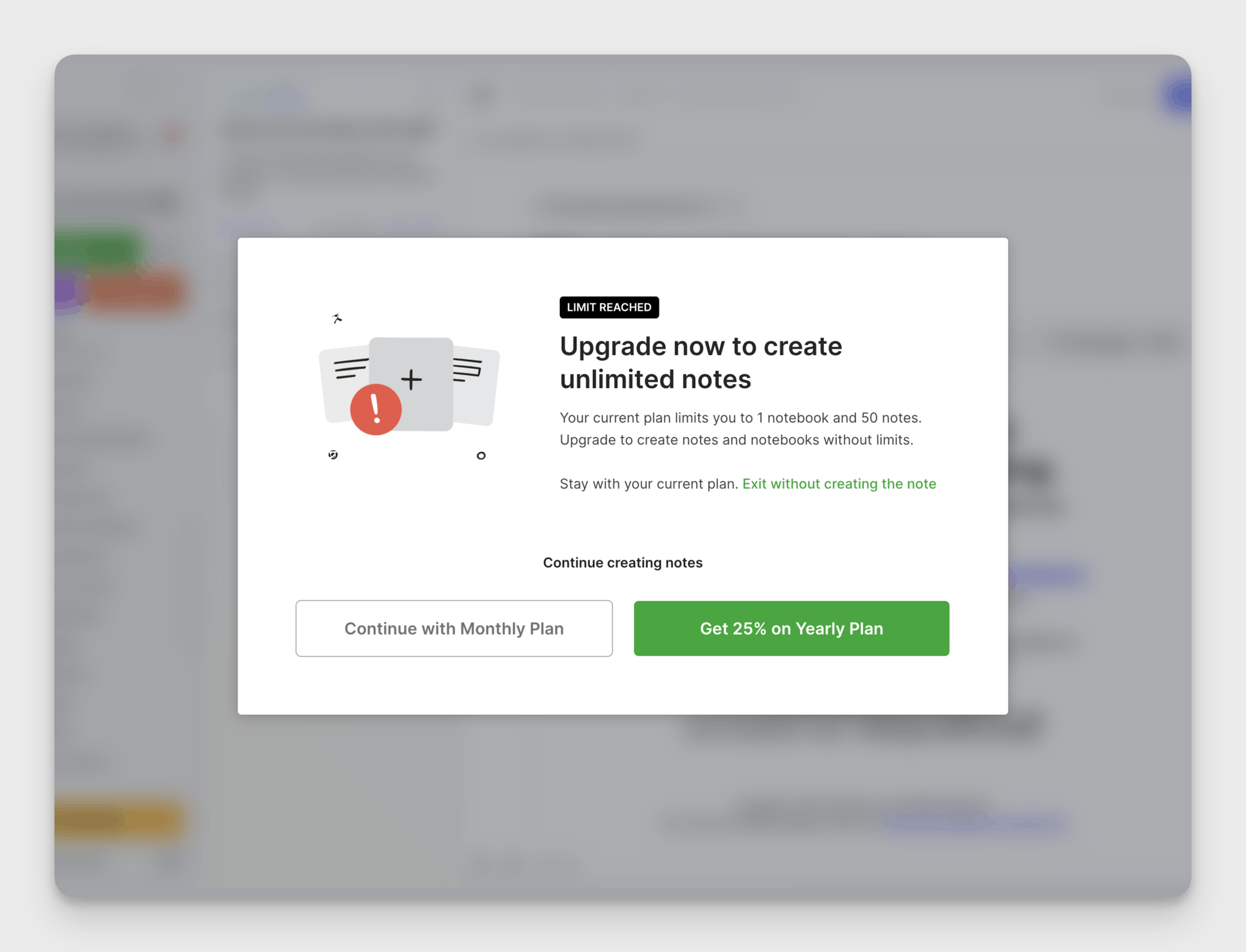 Evernote Pricing Popup