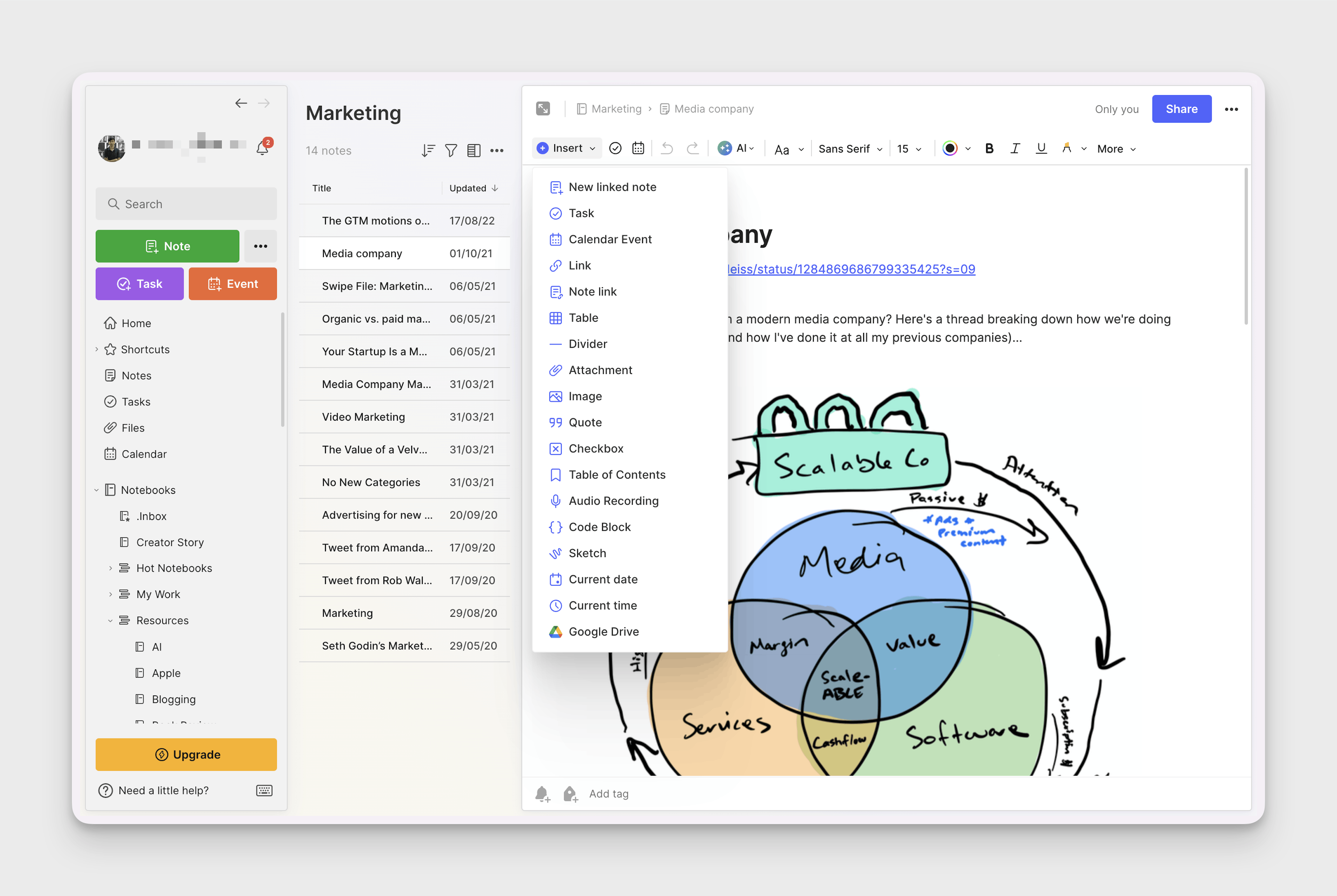 Evernote User Interface