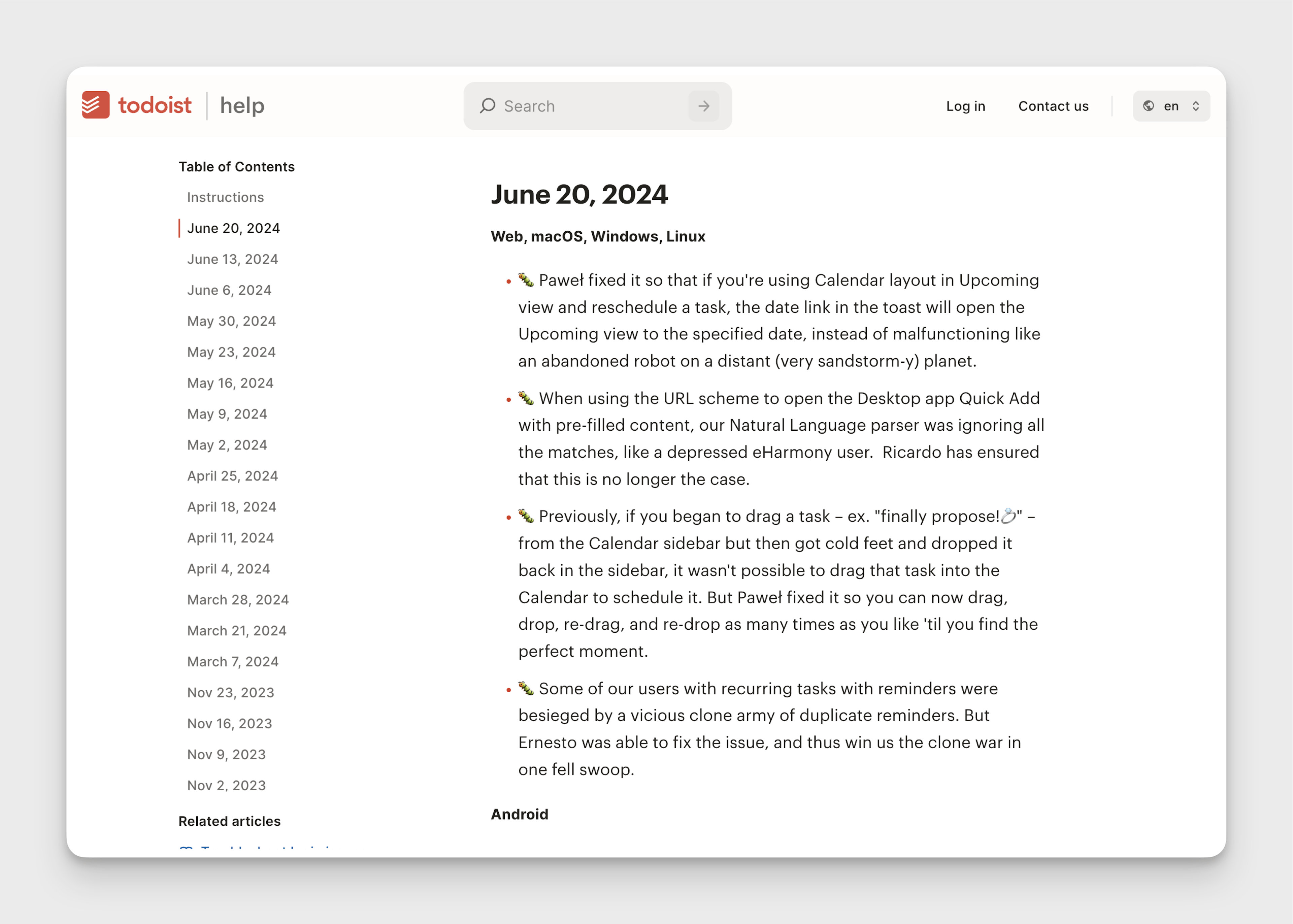 Todoist Changelog