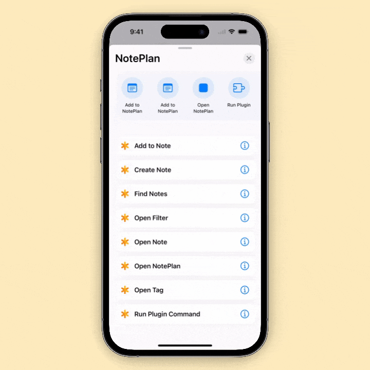 Shortcuts Add to Note example on iOS