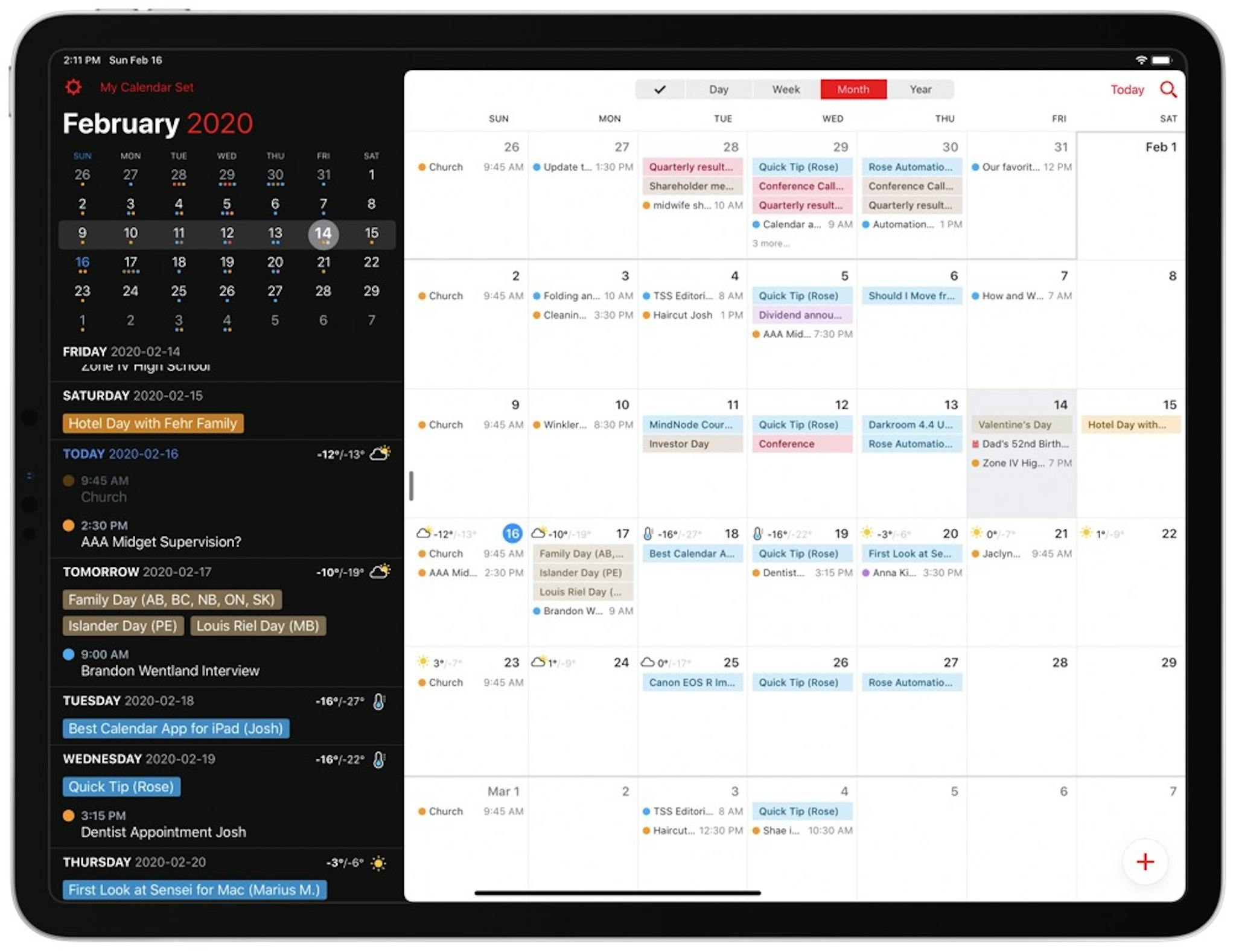 Apple Calendar iPad app