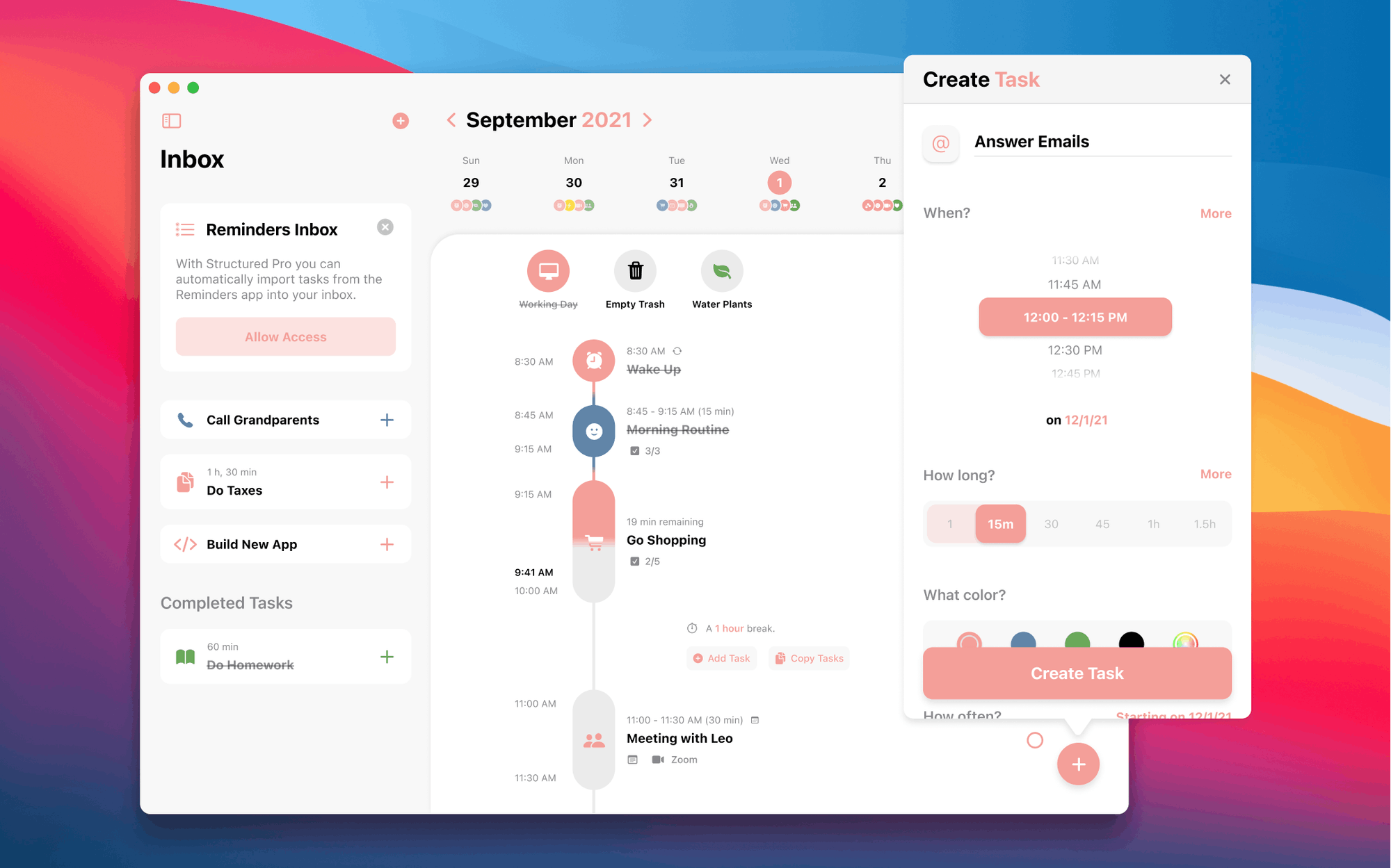 A screenshot of the Structured app - it is an image for the article "Time Planner: The Top 4 Time Planners That Boost Organization"